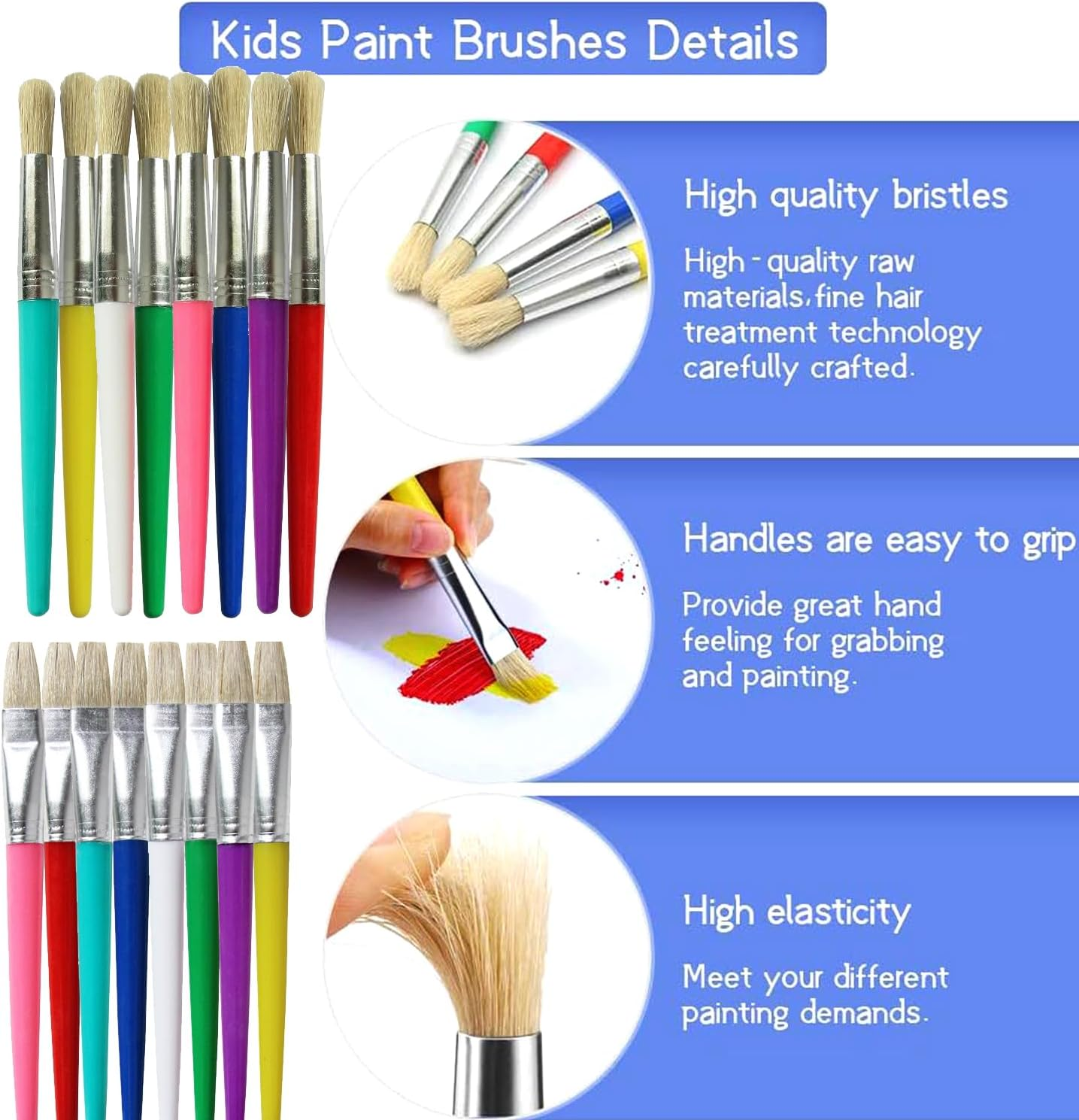 Xinghonyac 16 Pcs Paint Brushes for Kids, round and Flat Preschool Brushes for Washable and Acrylic Paint image number 1