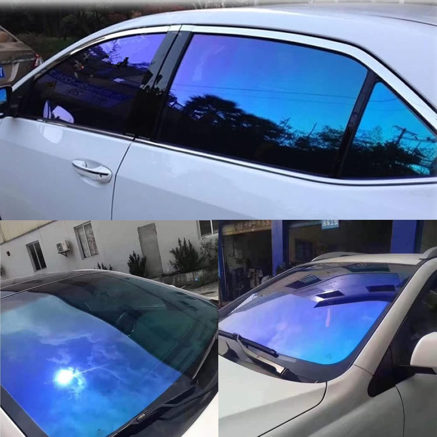 ASENDIWAY Chameleon Window Tint Film for Cars, Car Window Tint Dark Blue Solar Protection Film Scratch Resistant 65% VLT Windshield Sun Shade Heat & UV Block