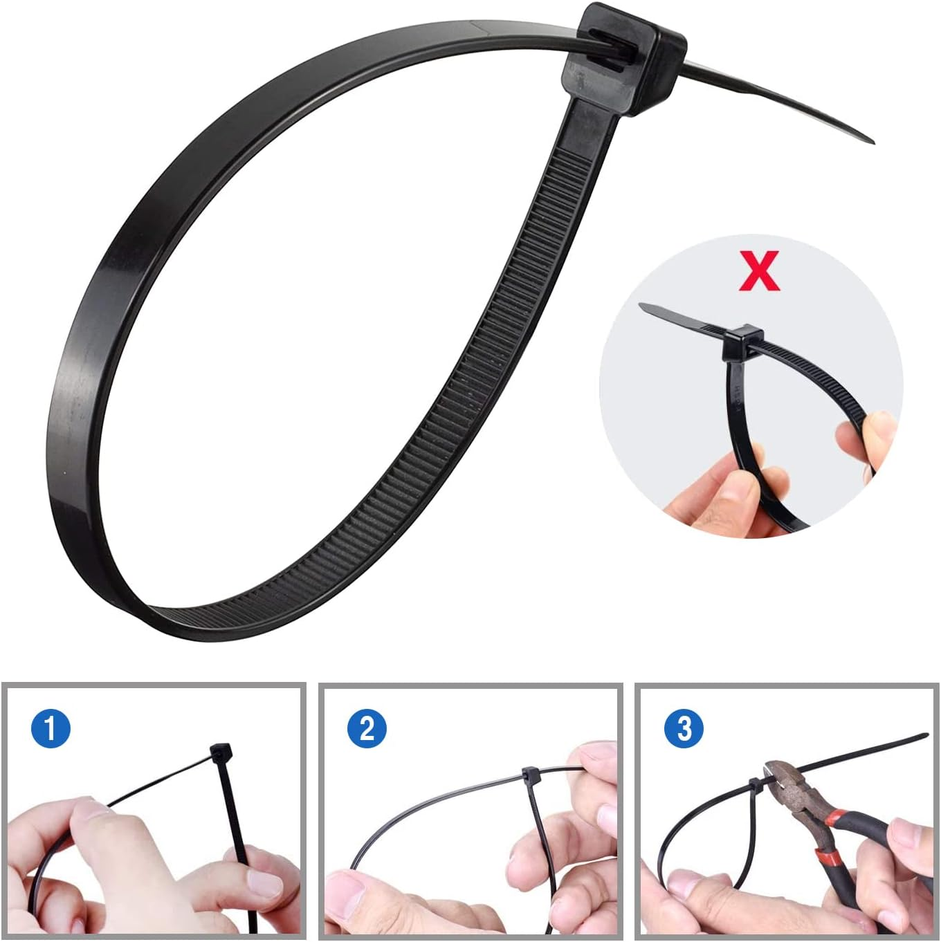 8 Inch Cable Ties, 4.8Mm X 200Mm, 100 Pack Black Zip Ties Long 50 Lbs Tensile Strength with UV Resistant, Nylon Plastic Self Locking Large Heavy Duty Cable Wrap for Tidy Wires Home Workshop and Garden