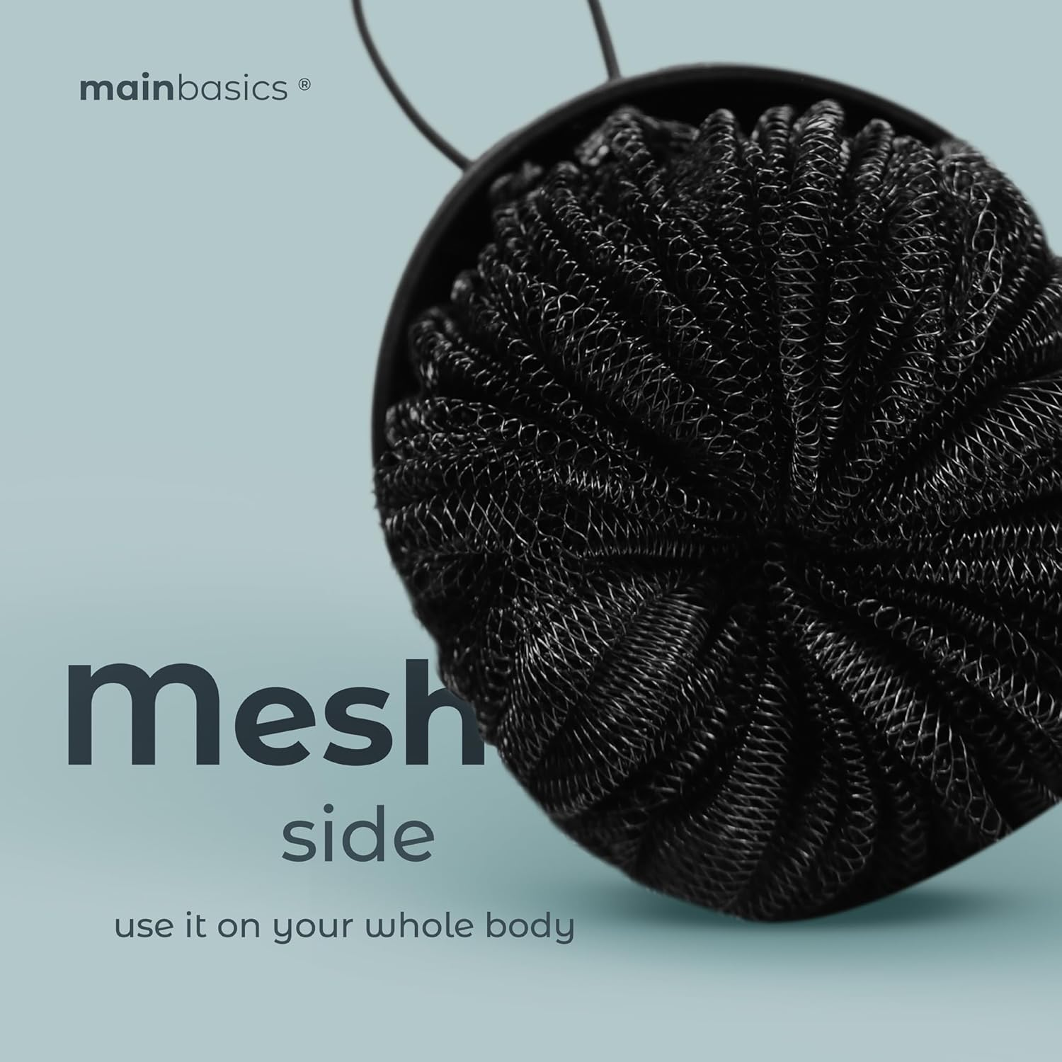Mainbasics Shower Tool Duo 2-1 Shower Loofah Sponge and Exfoliating Body Scrubber (2 Pack, Black) image number 5