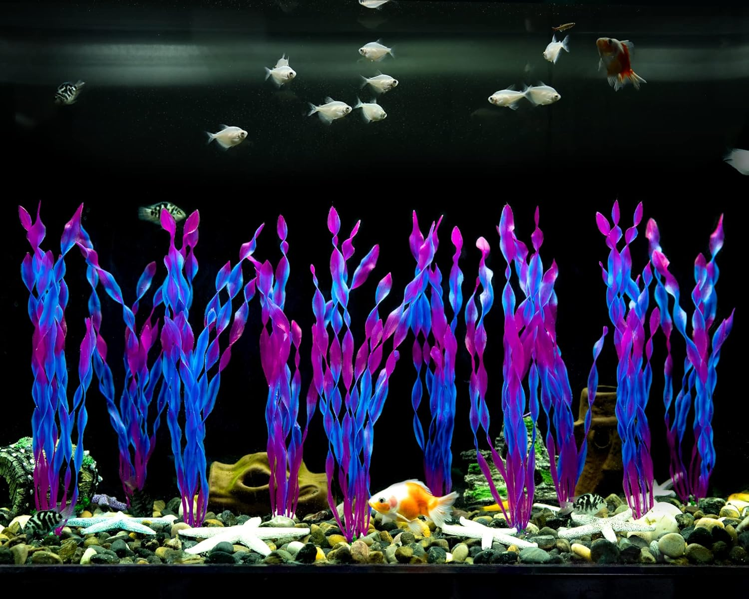 Mylifeunit Artificial Seaweed Water Plants for Aquarium, Plastic Fish Tank Plant Decorations 10 PCS (Purple) image number 6