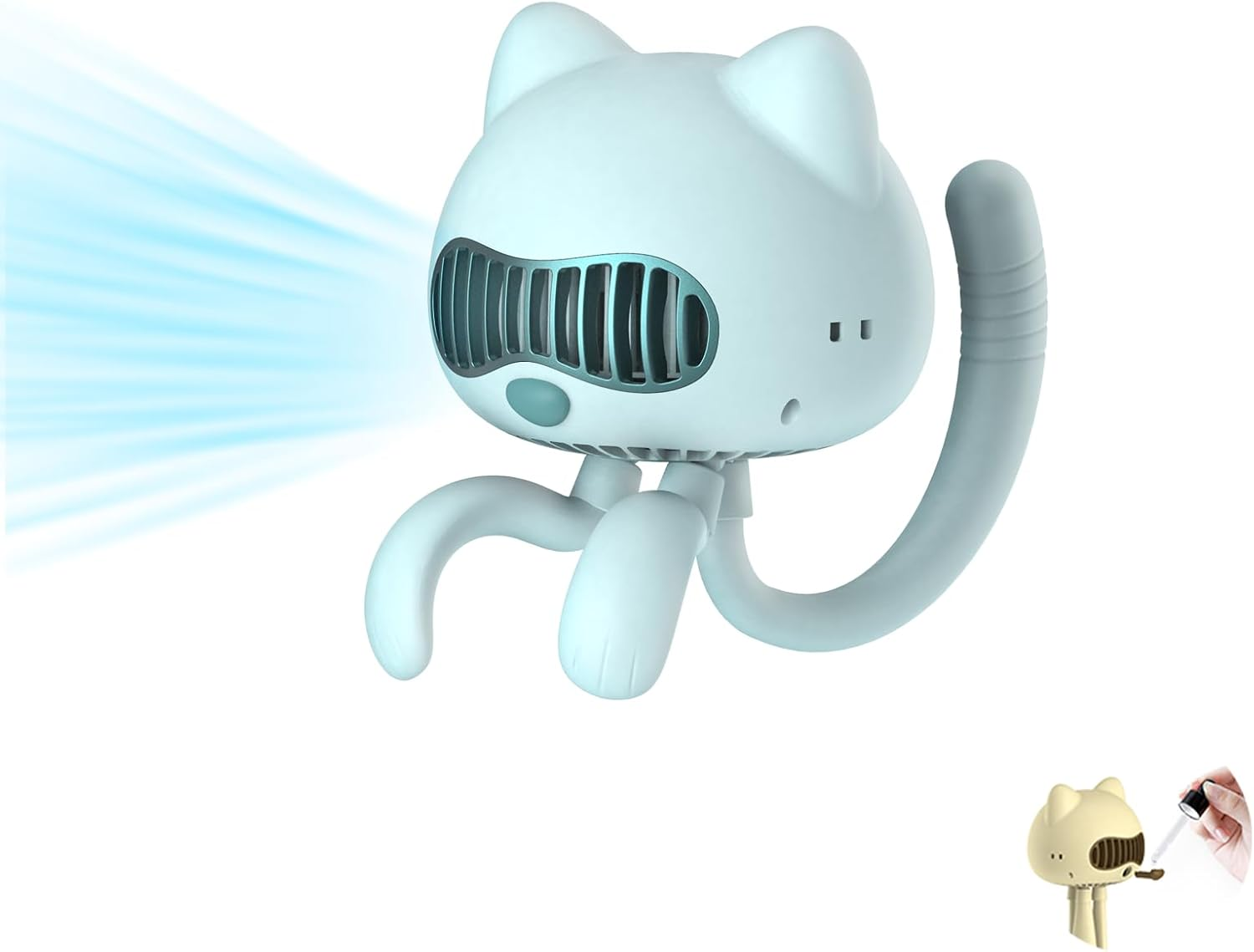 FUNJEO F08 Stroller Fan,Handheld,Table,Powerful 2000Mah Battery USB Rechargeable,Non-Touch Design,Aroma Fan,For Women/Family (Blue)