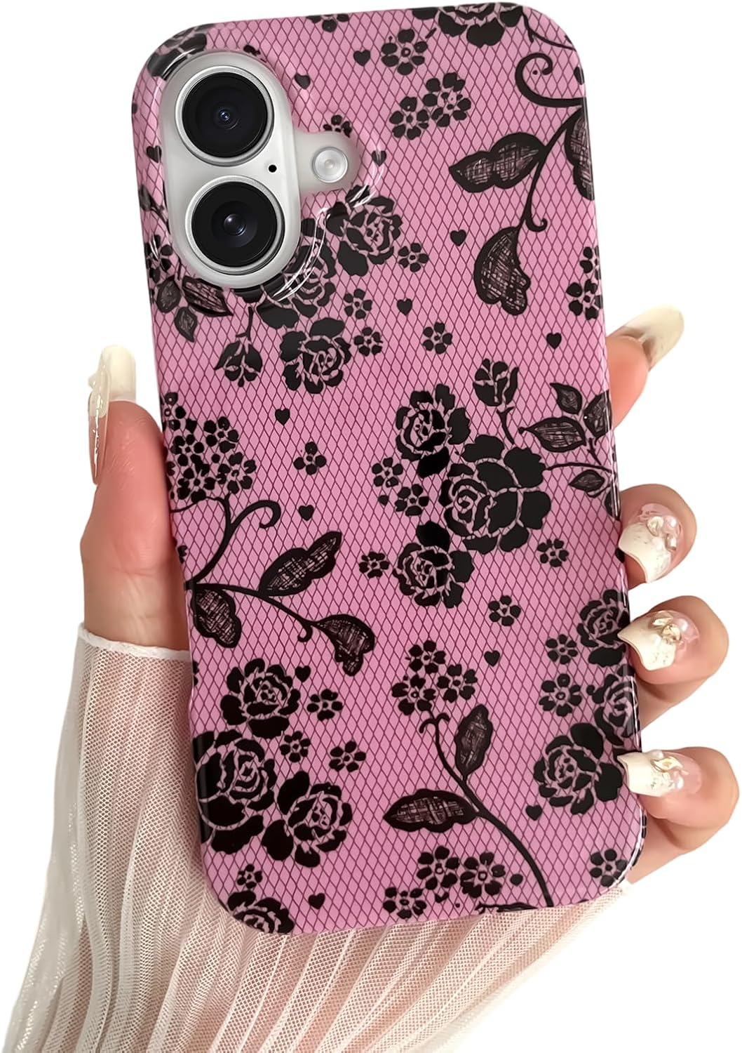 Smobea Iphone 14 Case, Black Lace Vintage Pattern Soft and Thin Shockproof TPU for Women and Girls - Black