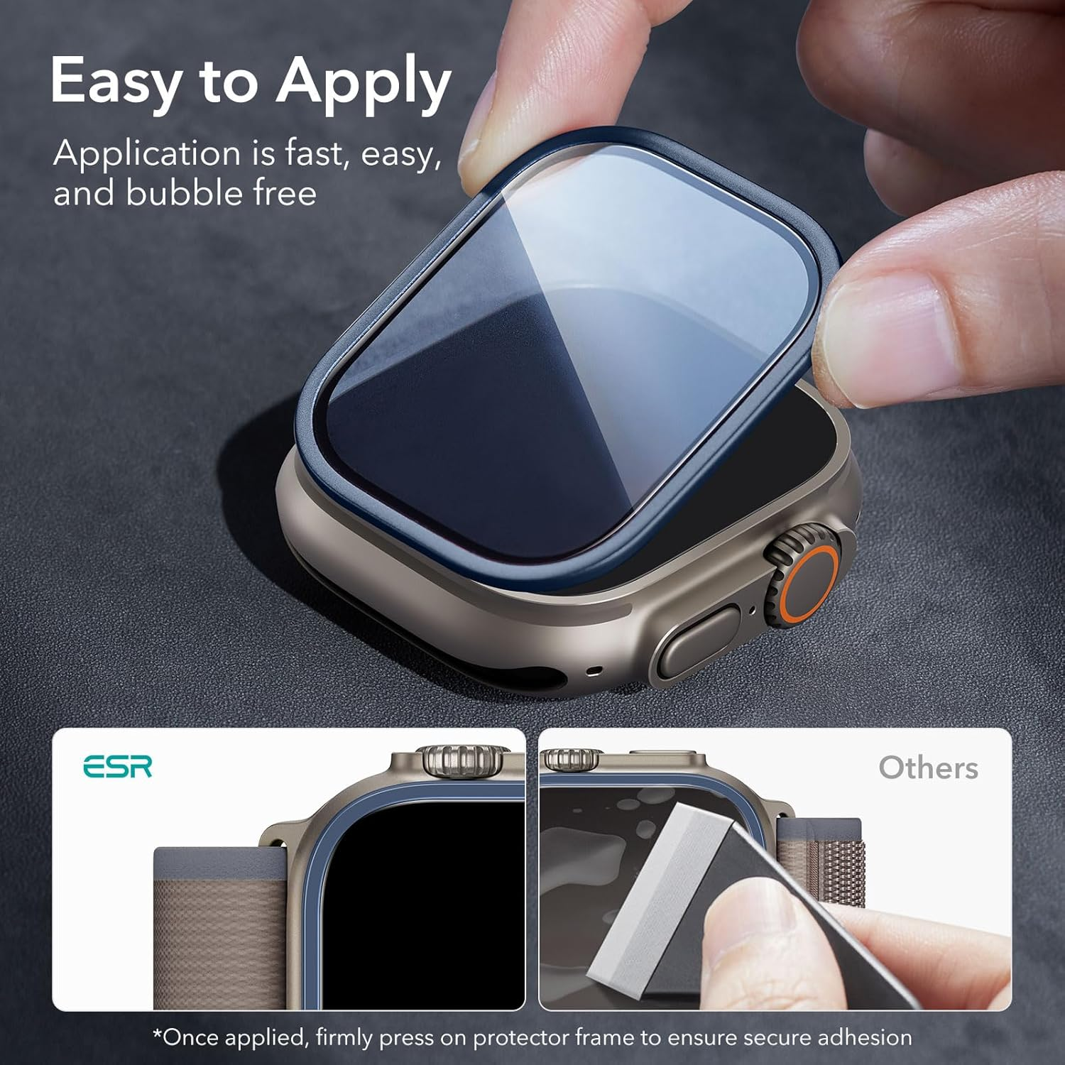 ESR Armorite Screen Protector for Apple Watch Ultra 3/2/1 (2025/2024/2023/2022, 49 Mm), Military Grade Protection, Tempered Glass Protector with Aluminum Alloy Frame, 2 Pack, Blue image number 1