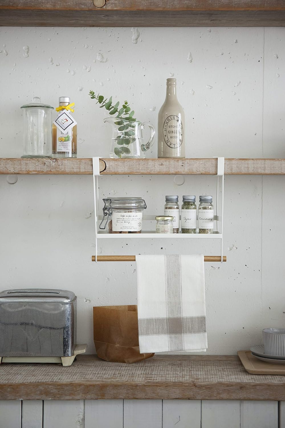 Yamazaki Home Undershelf Shelf Spice Rack-Kitchen Storage, Cabinet Organizer | Plastic + Wood, One Size, White image number 5