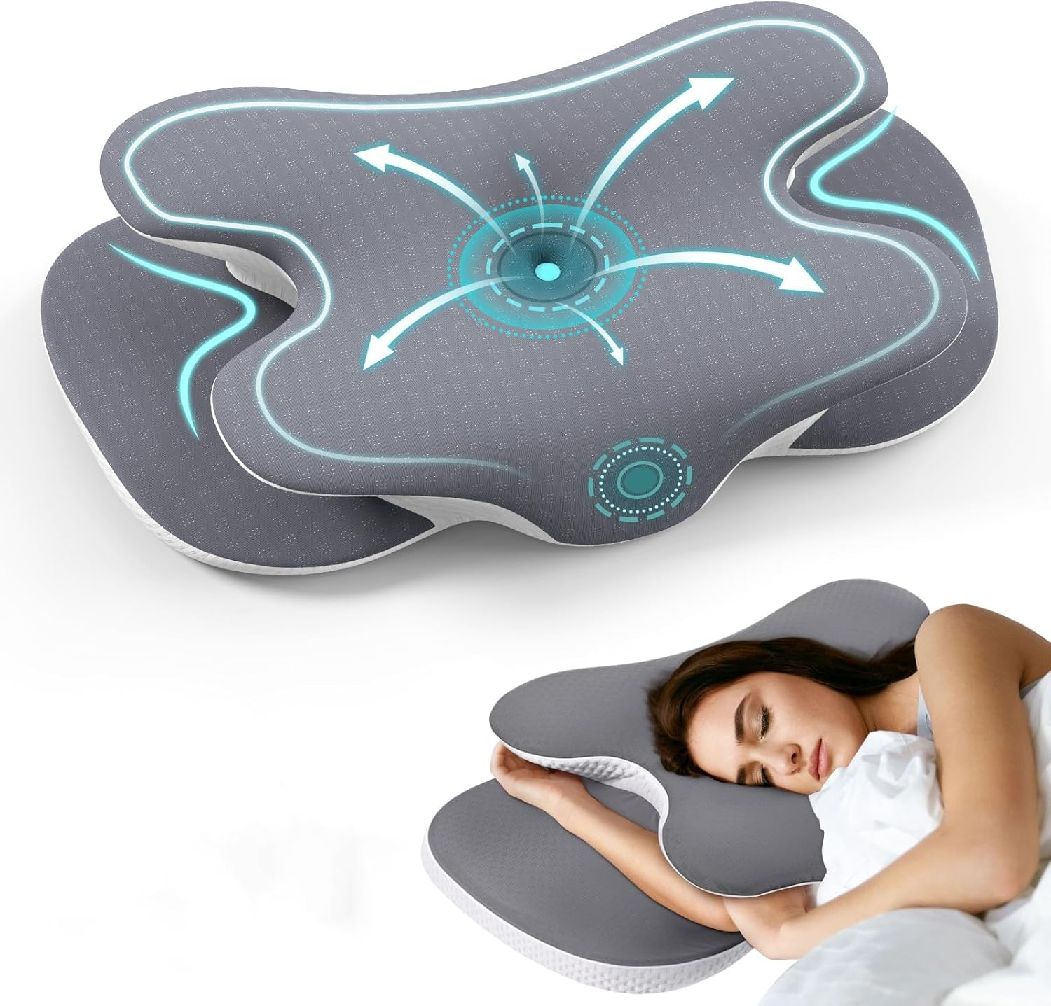 JINXIA Memory Foam Pillow, Cervical Pillow for Neck and Shoulder with Soft Silk Cover, Ergonomic Orthopedic Neck Support Pillow, Back/Side/Stomach Sleeper Pillow for Sleeping, Gray image number 1