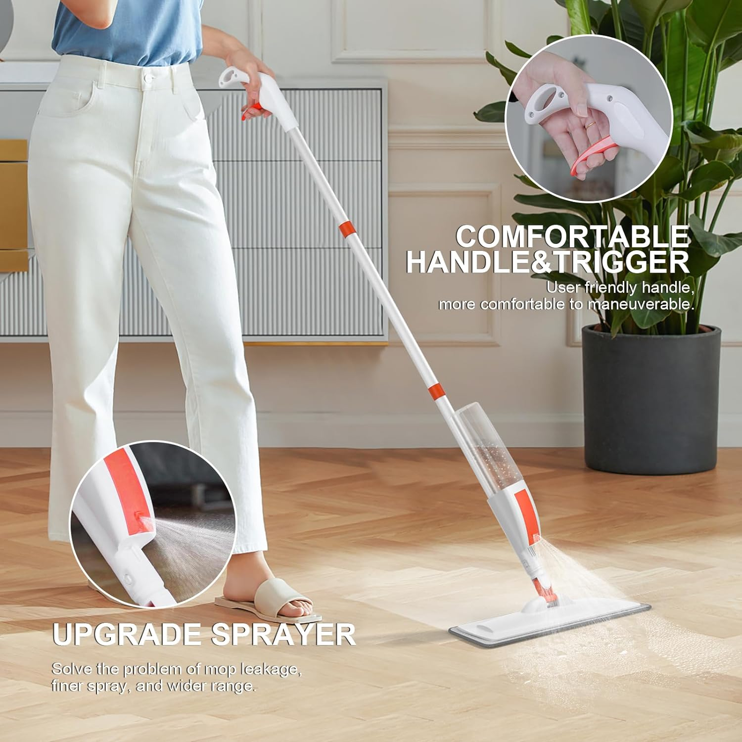 Spray Mop for Floor Cleaning, 360&deg; Rotating Wet Dry Cleaning Dust Mop with Spraying Trigger, 400ML Large Refill Bottle 2 Extra Microfibre Pads, for Hardwood Vinyl Floors Tiles Cleaning image number 5