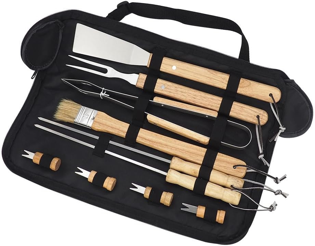 10-Piece Folding Grill Tool Set with Wooden Handle &ndash; Stainless Steel BBQ Accessories with Storage Case for Camping, Tailgating & Outdoor Grilling image number 6
