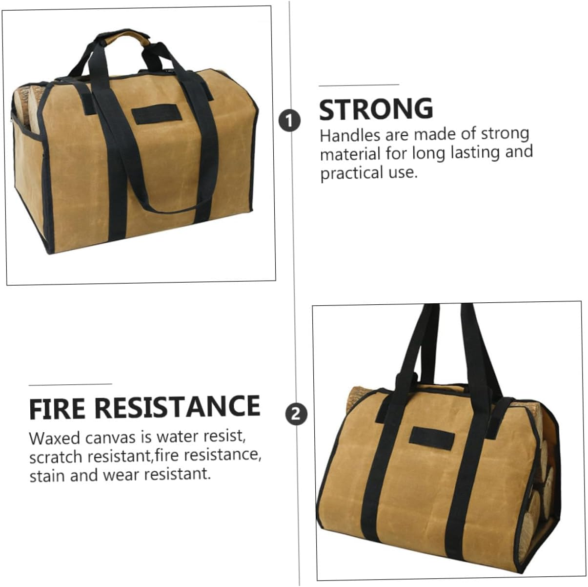 Water-Resistant Waxed Canvas Log Carrier Tote Bag with Metal Buckle and Strong Handles Firewood Holder for Camping Outdoor Bbq and Easy Storage Scratch-Resistant Firewood Carrier image number 2