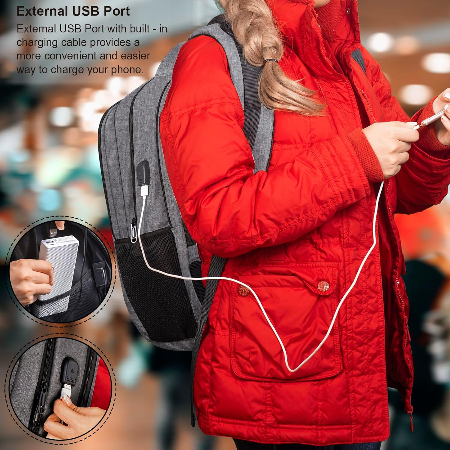 RAXCO Laptop Backpack,Waterproof Travel Backpack with USB Charging Port,Computer Backpack Fits 17'' Laptops for Business College - Black image number 7