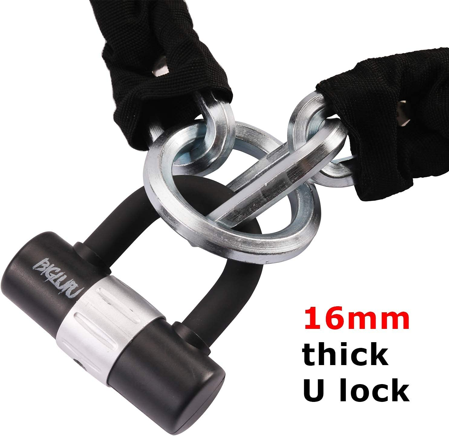 BIGLUFU Motorcycle Lock Chain Locks Heavy Duty, 120Cm/4Ft Long, Cut Proof 12Mm Thick Square Chains with 4Keys 16Mm U Lock, Ideal for Motorcycles, Motorbike, Bike, Generator, Gates, Bicycle, Scooter image number 4