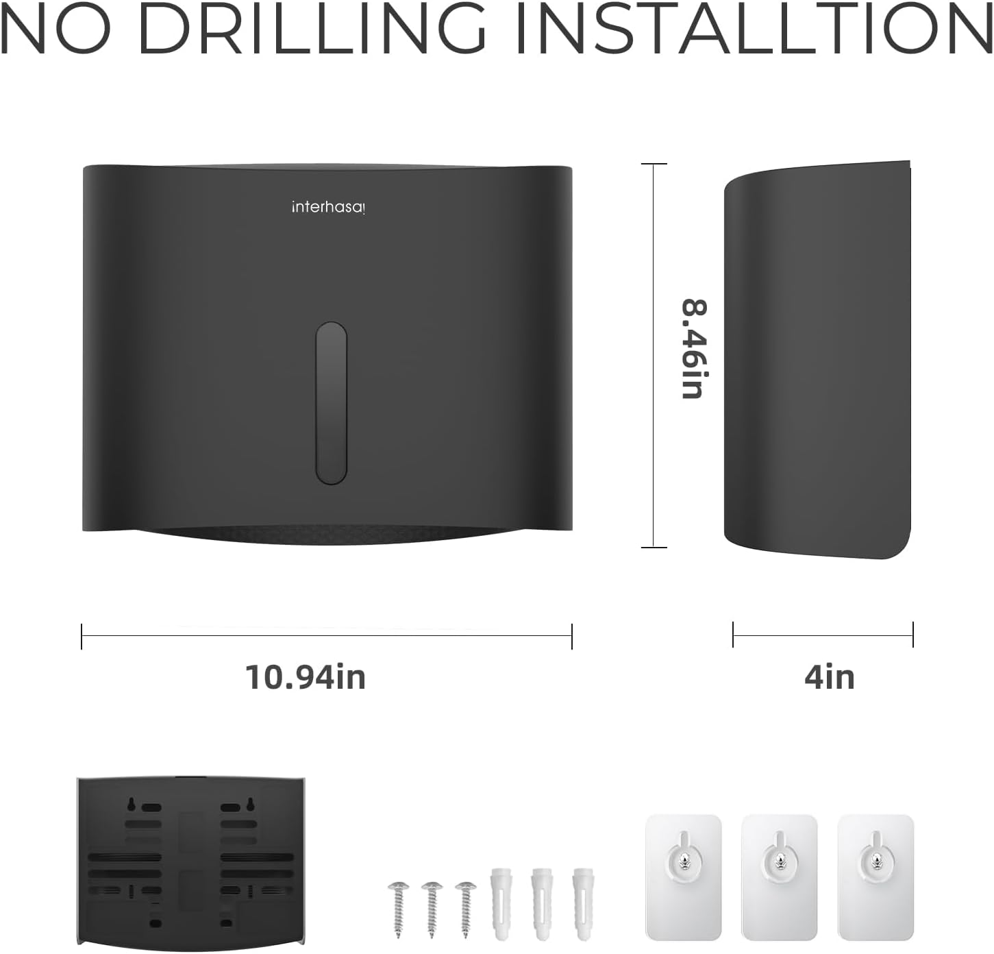 Interhasa! Paper Towel Dispenser Wall Mounted Commercial Hand Tissue Box Holder Suitable for Foldable Tissue Paper for Bathroom, ABS 278 * 102 * 215 Mm 0.52 Kg Black image number 4