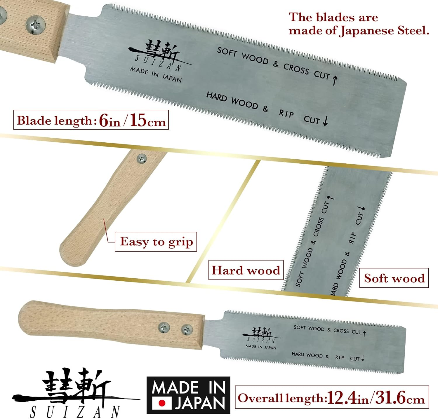SUIZAN Ryoba Double Edge Saw 150Mm - Professional Japanese Pullsaw Small Handsaw Woodworking Tools image number 1