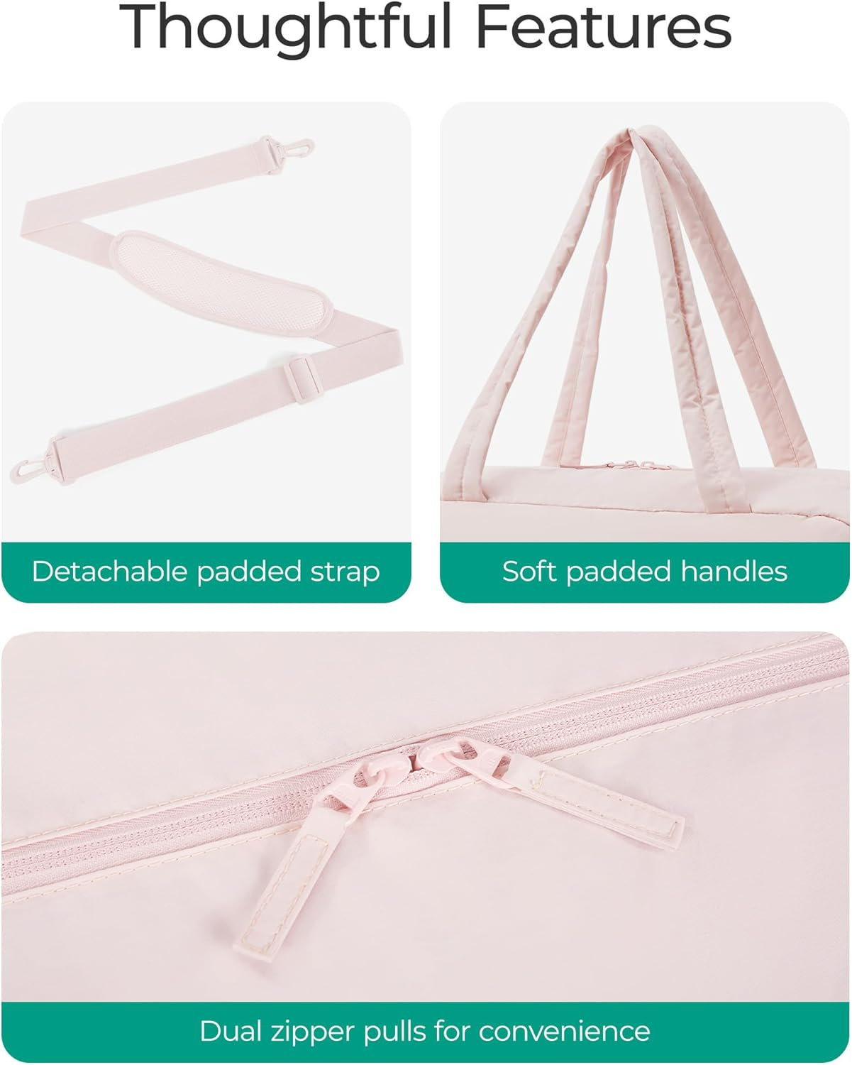 BAGSMART Gym Bag for Women with Toiletry Pouch, 31L Quilted Travel Duffle Carry on Bagwith Wet Pocket, Weekender Overnight Bag for Travel,Water Resistant, Pink image number 6