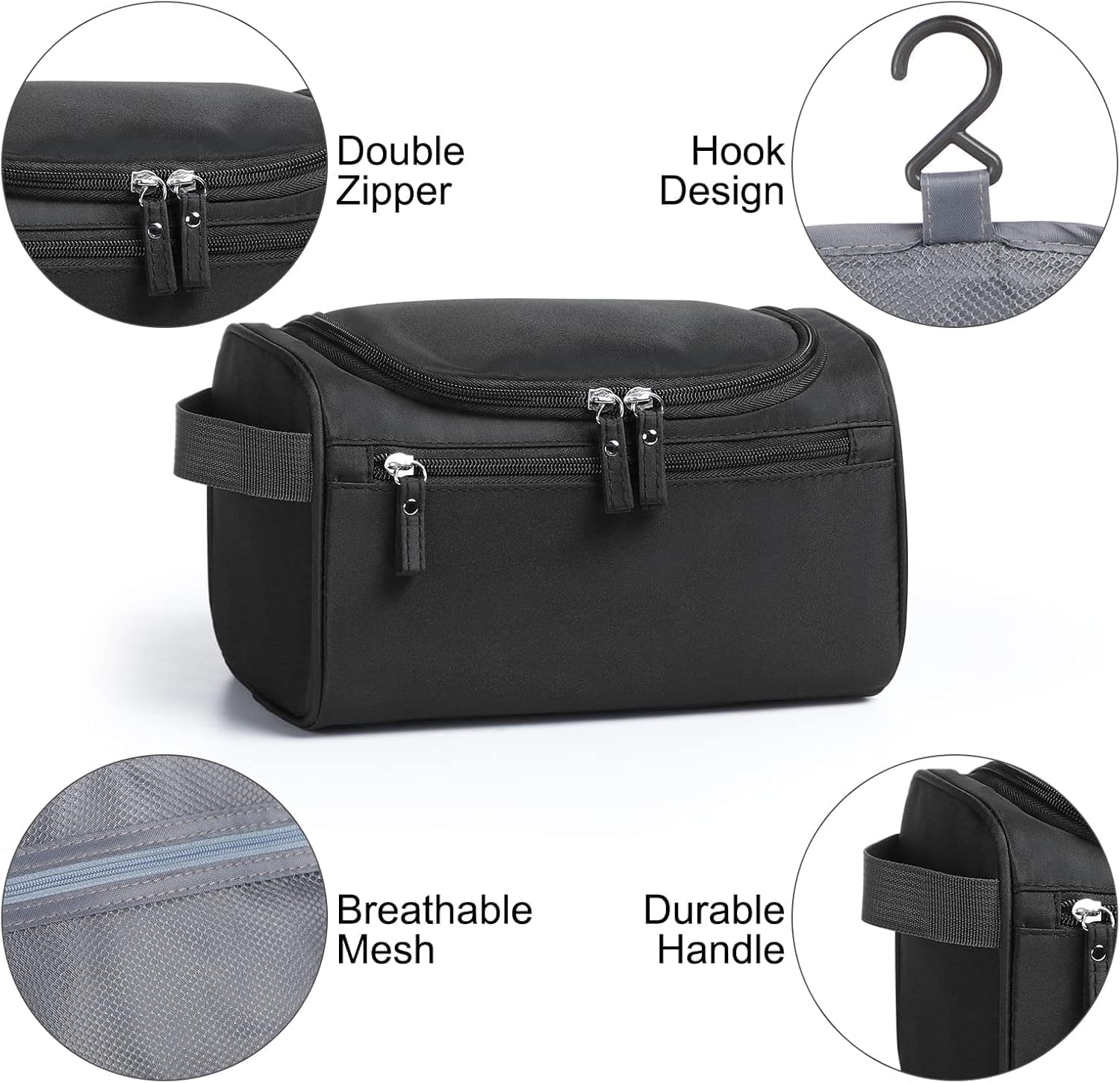 1 Pack Travel Toiletry Bags,Waterproof Travel Organiser,Waterproof Toiletry Bag,Portable Storage Bag,Sundries Bag,Unisex (Black) image number 2