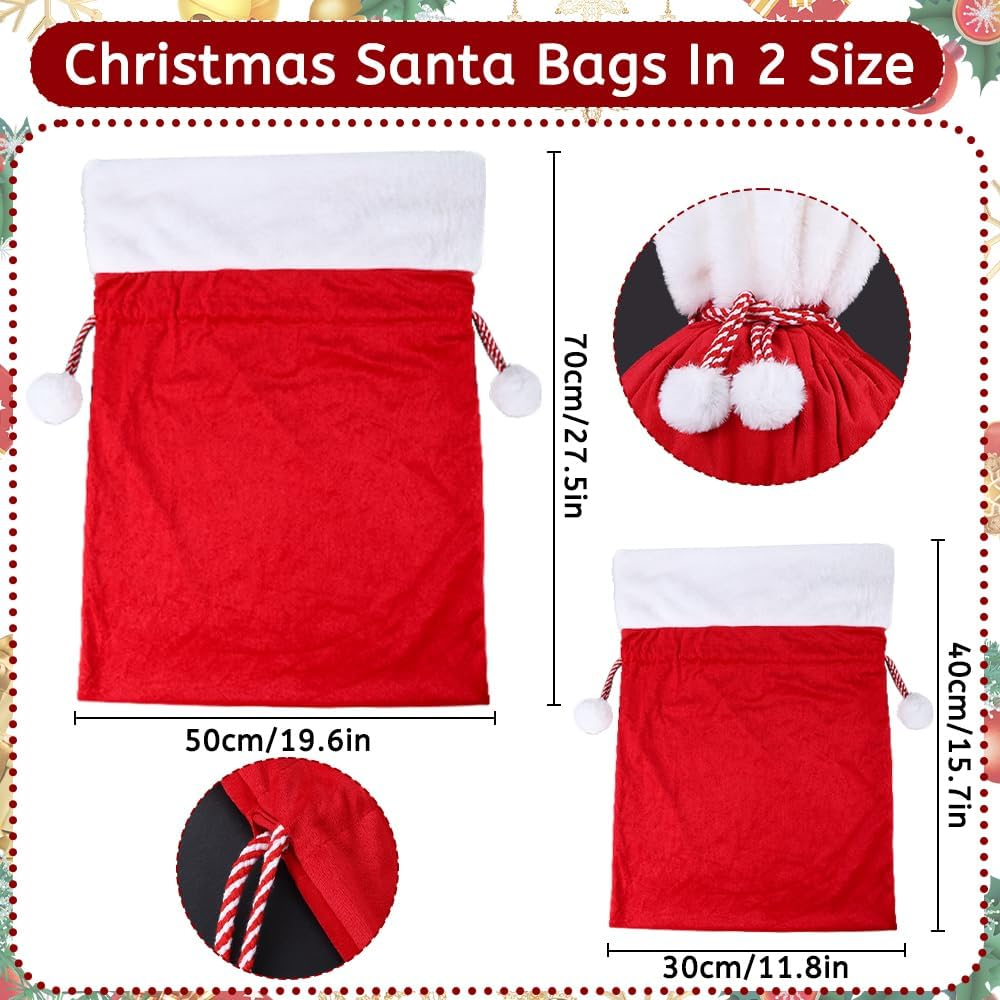 DIYDEC 2Pcs Christmas Velvet Santa Bags with Drawstring - Red Santa Gift Bags Large for Xmas Present Party Supply image number 1