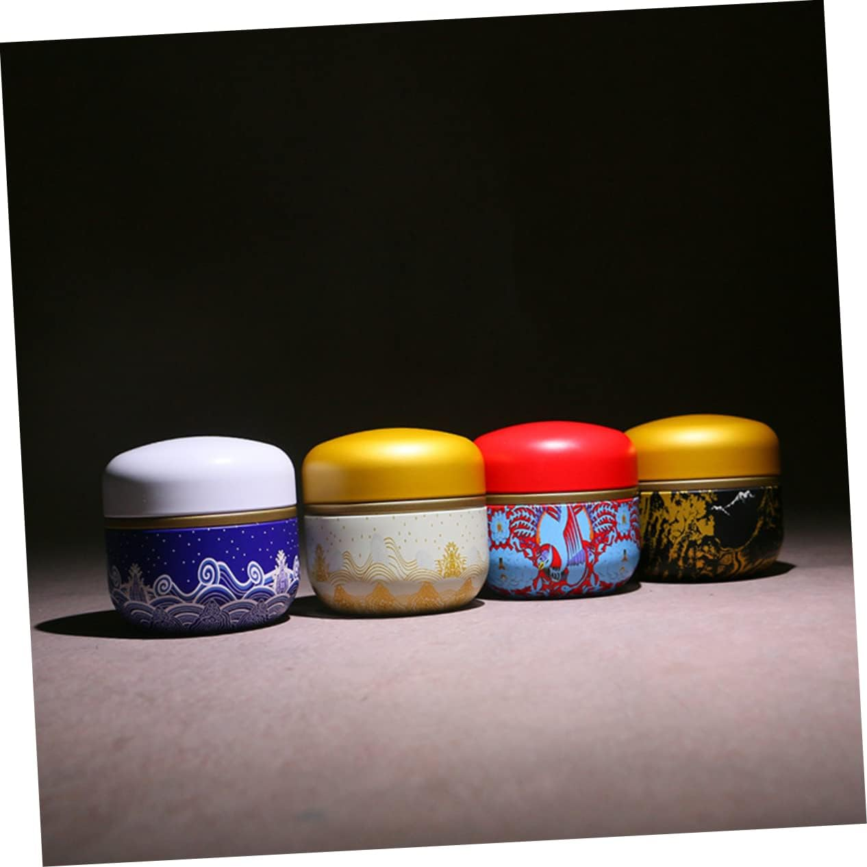 NAMOARLY 4Pcs Mini Tea Can round Shape Metal Tinplate Sealed Tea Jar Storage Box for Home Use image number 4