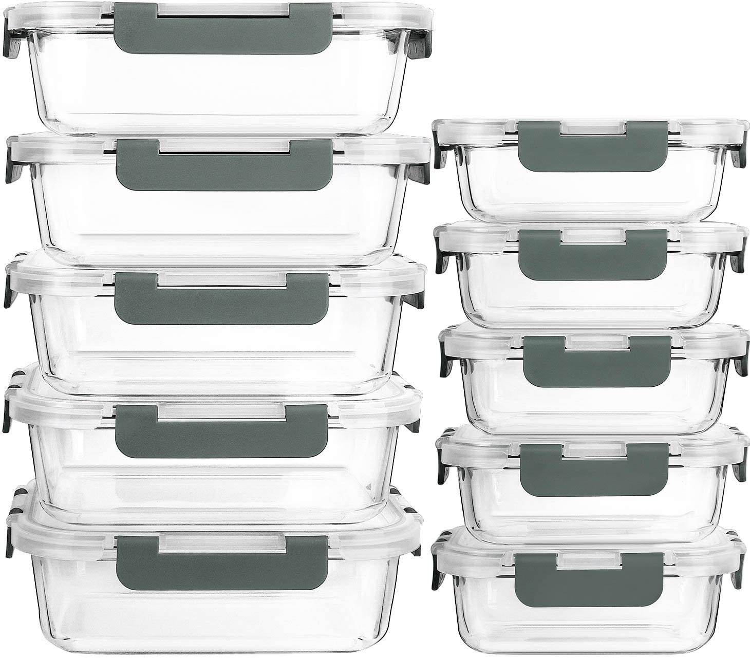 [10 Pack] Glass Meal Prep Containers with Lids-Mcirco Glass Food Storage Containers with Lifetime Lasting Snap Locking Lids, Airtight Lunch Containers, Microwave, Oven, Freezer and Dishwasher Safe