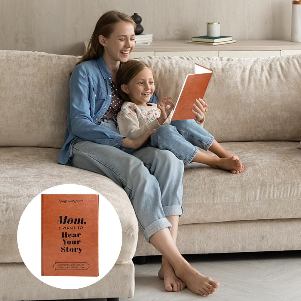 Geli I Want to Hear Your Story, a Father'S or Mother Guided Journal Book to Share His/Her Life Story Journal, Dad/Mother Journal Book with Durable Leather Wrapped, Portable Journal School Supplies (Mom-Brown) image number 2
