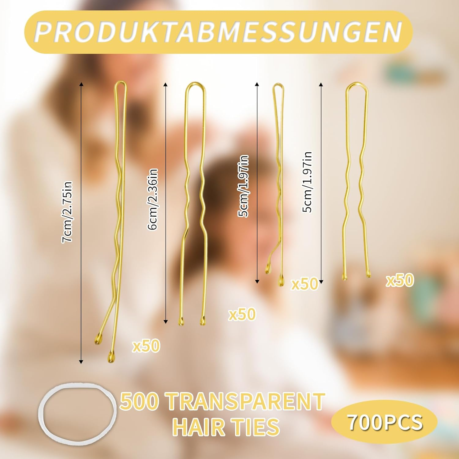 Bliceon Pack of 700 Small Bobby Pins Set, U-Shaped Hair Clips, Transparent Hair Elastic, Small Bobby Pins for Women and Girls with Storage Box (Gold) image number 5