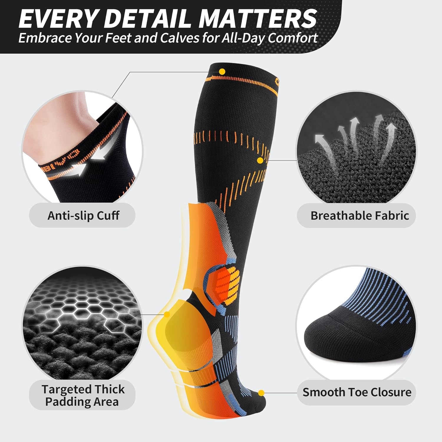 CAMBIVO 2 Pairs Compression Socks for Women and Men, 15-20 Mmhg Knee-High Compression Support Stockings for Swelling, Nurses, Running, Travel, Flight