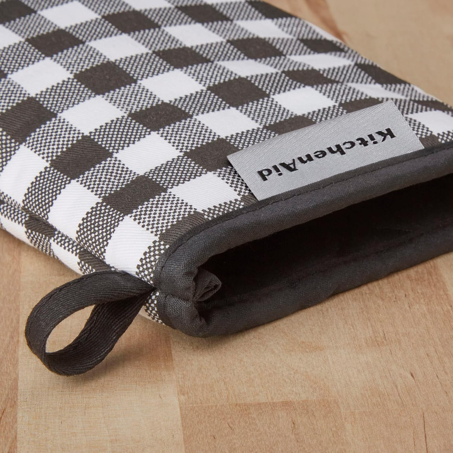 Kitchenaid Gingham Mini Oven Mitt 2-Pack Set, Onyx Black, 5.5"X8" image number 1