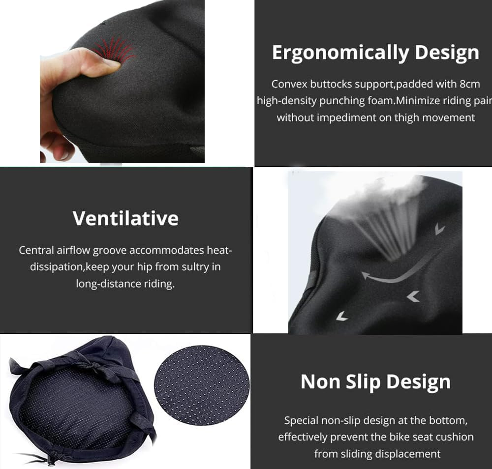 Gel Bike Seat Cushion,Bike Saddles Cover, H HOME-MART Breathable Exercise Bicycle Seat Cover, Wide Foam & Extra Soft Gel Seat Cushion for Women Men, Fits Cruiser and Stationary Bikes image number 5