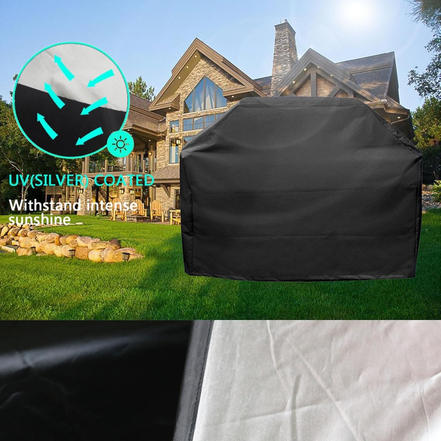 Reyoung 2Pcs 420D BBQ Gas Grill Cover Heavy Duty Waterproof, Dust-Proof, Anti-Uv, Cover with Drawstring and Adjustable Straps for Weber, Dyna-Glo, Nexgrill &ndash; Gas Grill Cover (190 * 71 * 117CM) image number 5