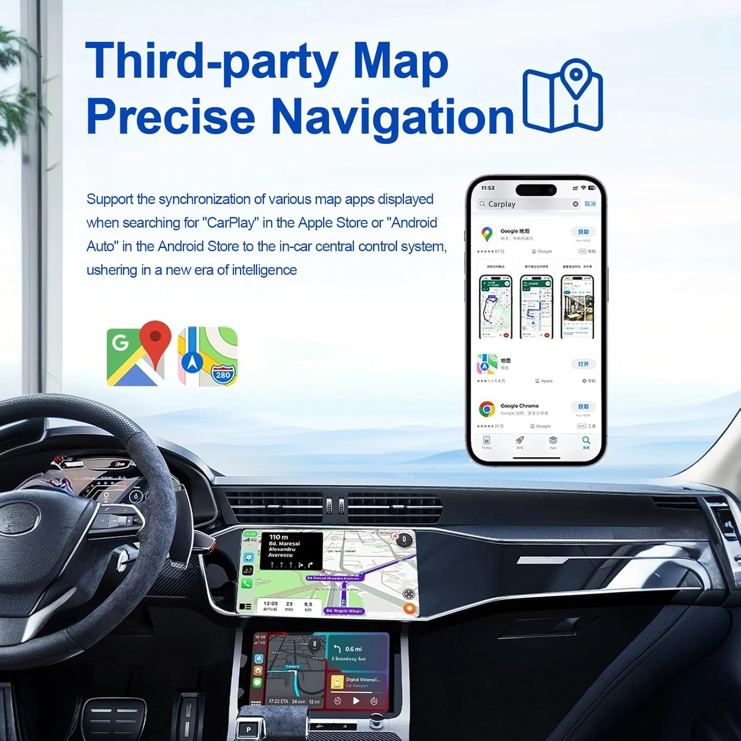 Wireless Carplay Adapter for Iphone, 5Ghz Wifi Mini Size with Extension Usb-C/Type-C,Stable Control & No Delay,Plug & Play, Fast, Stable, Connection, Easy Use Car Play for Iphone 6+, Ios 10+