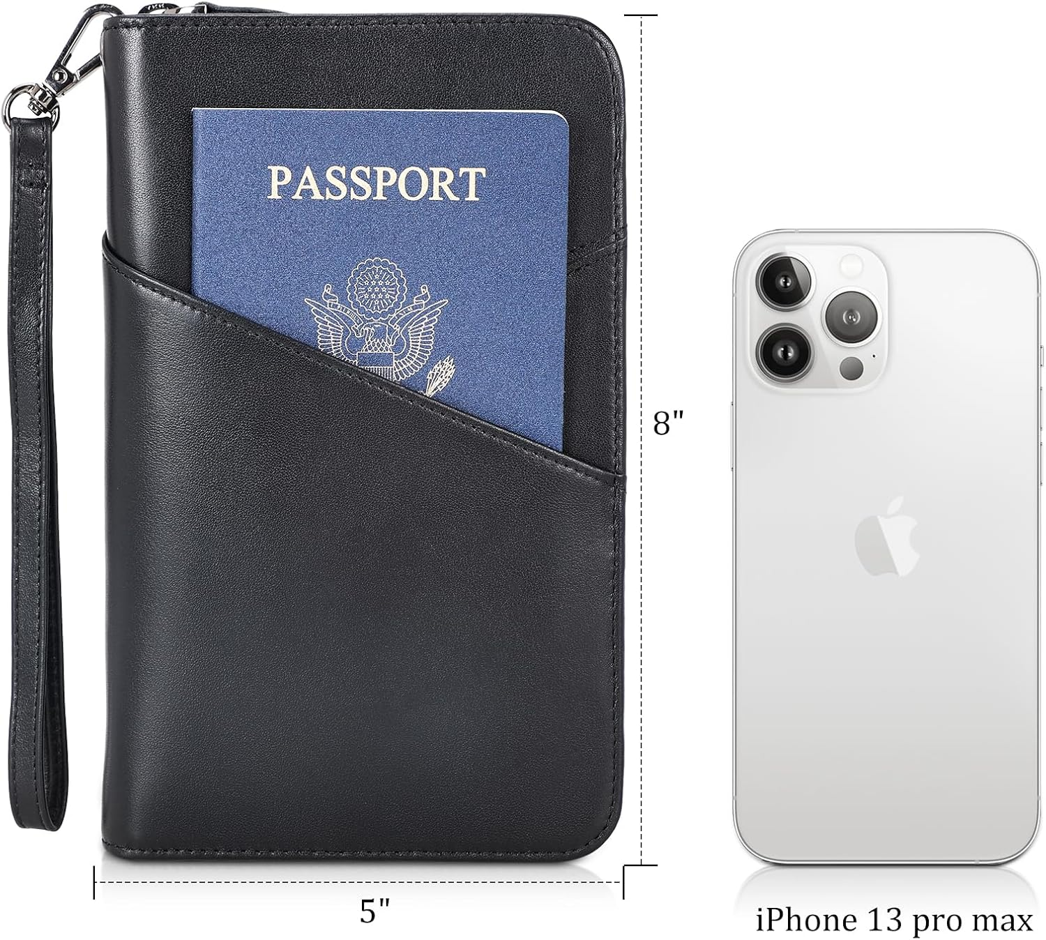 Polare Full Grain Leather Passport Holder with YKK Zipper RFID Blocking Travel Document Organizer Ticket Holder Cover Case Holds 2 Passports, Black, Retro - Dark Brown image number 5