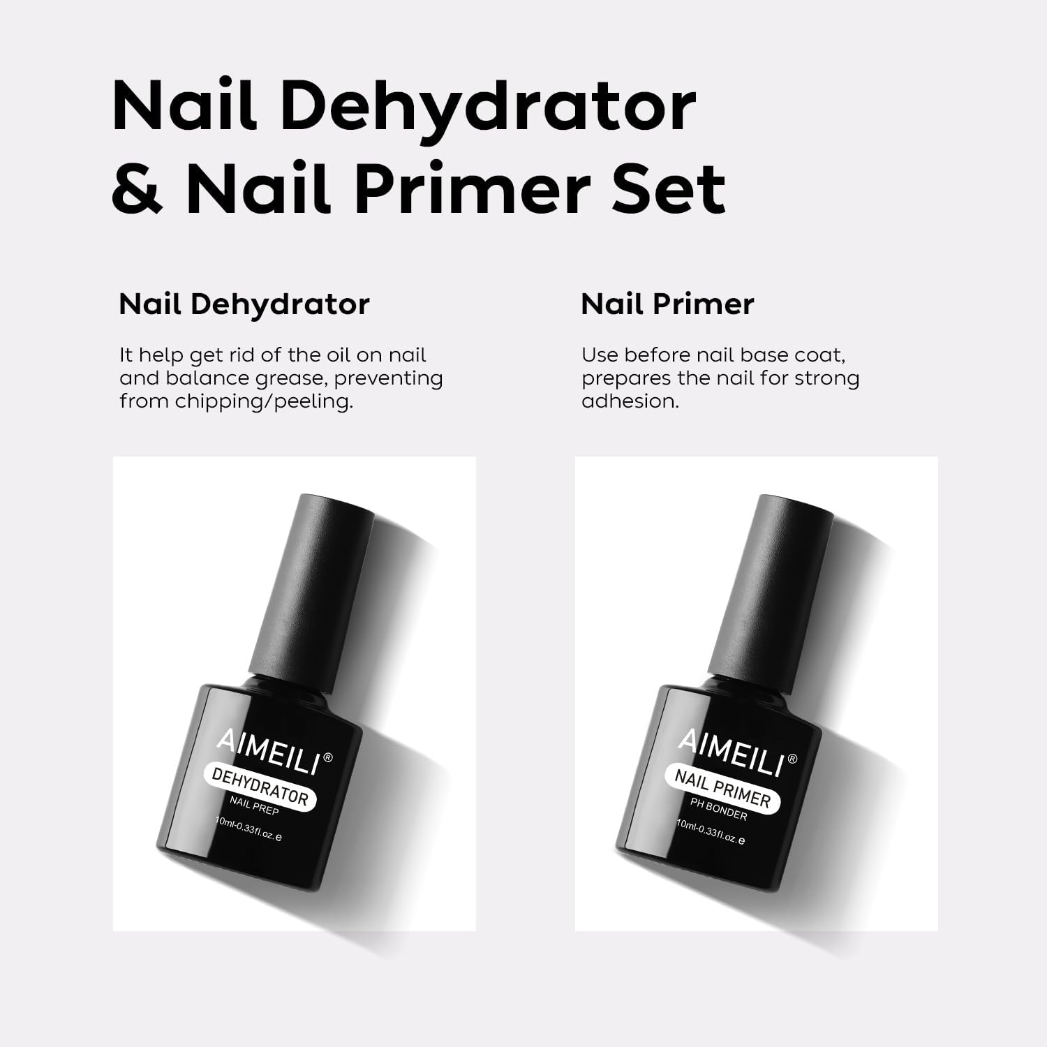 AIMEILI Nail Prep Bond Primer Quick Dry Nail Prep Dehydrator, UV LED Gel Foundation Bonding Primer for Nail Tips, Acrylic Powder and Builder Nail Gel 2X10Ml Set image number 5