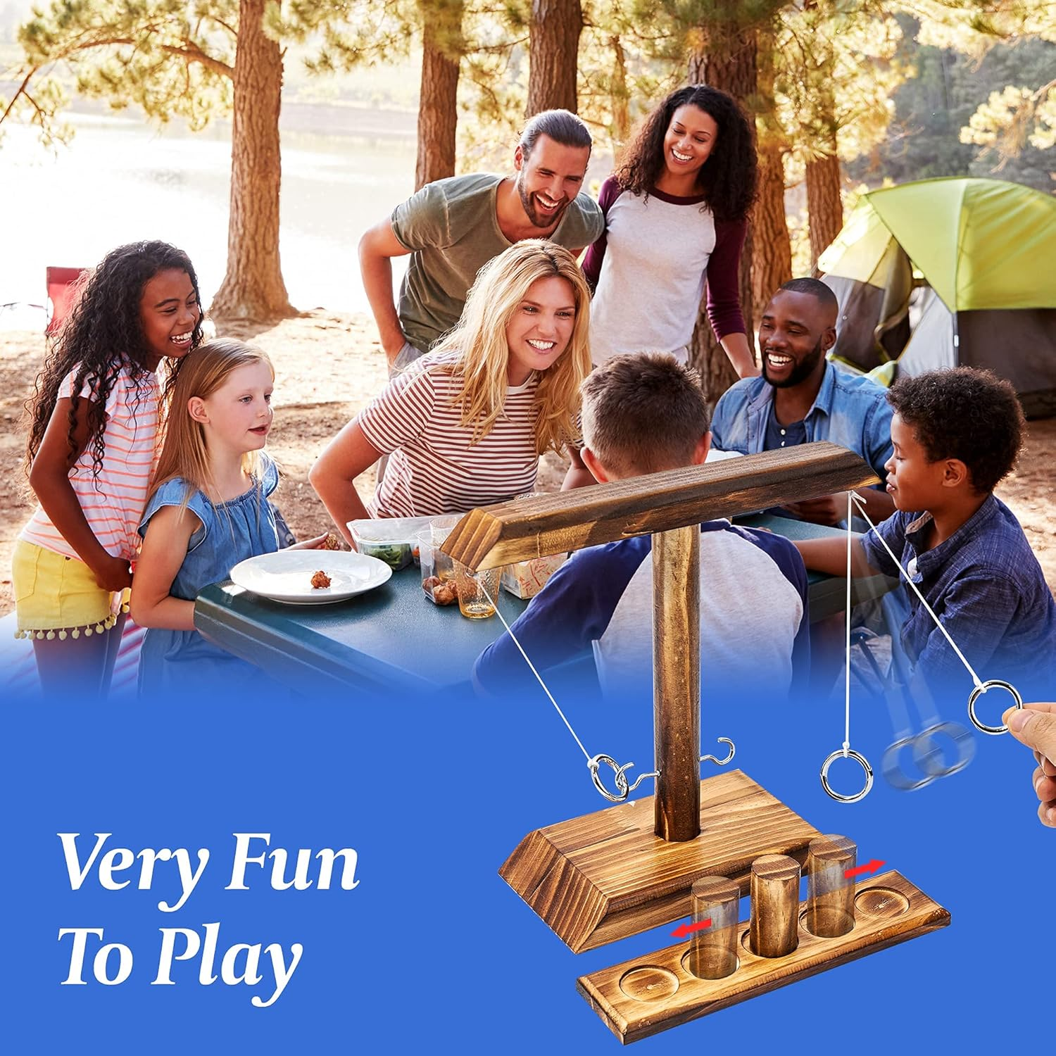 Agore Ring Toss Game, Ring Toss with Shot Ladder, Fun Hook and Ring Game, Handmade Wooden Interactive Game for Home, Party, for Him, Brown image number 4