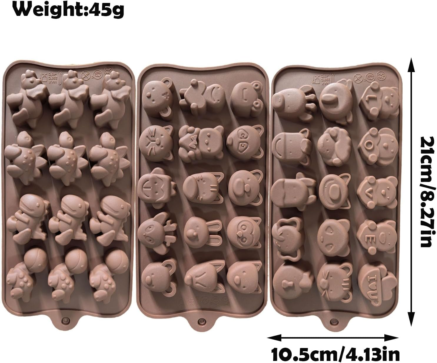 REGODI 3 Packs of Animal Silicone Chocolate Candy Molds, Cute and Unique Mold Collection