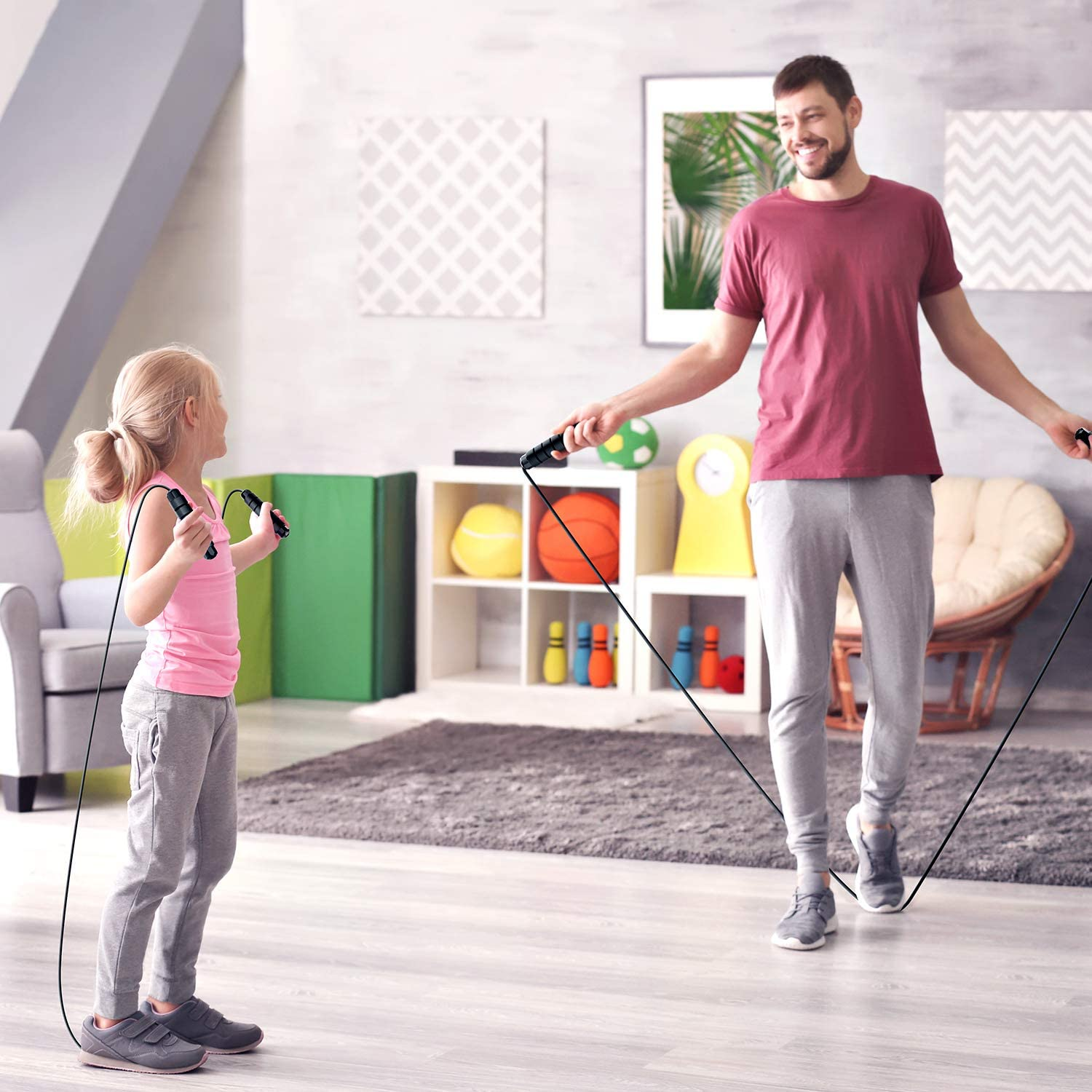 Jump Rope, Tangle-Free Rapid Speed Jumping Rope Cable with Ball Bearings for Women, Men and Kids, Adjustable Foam Handles Steel Jump Ropes for Fitness,Black image number 6