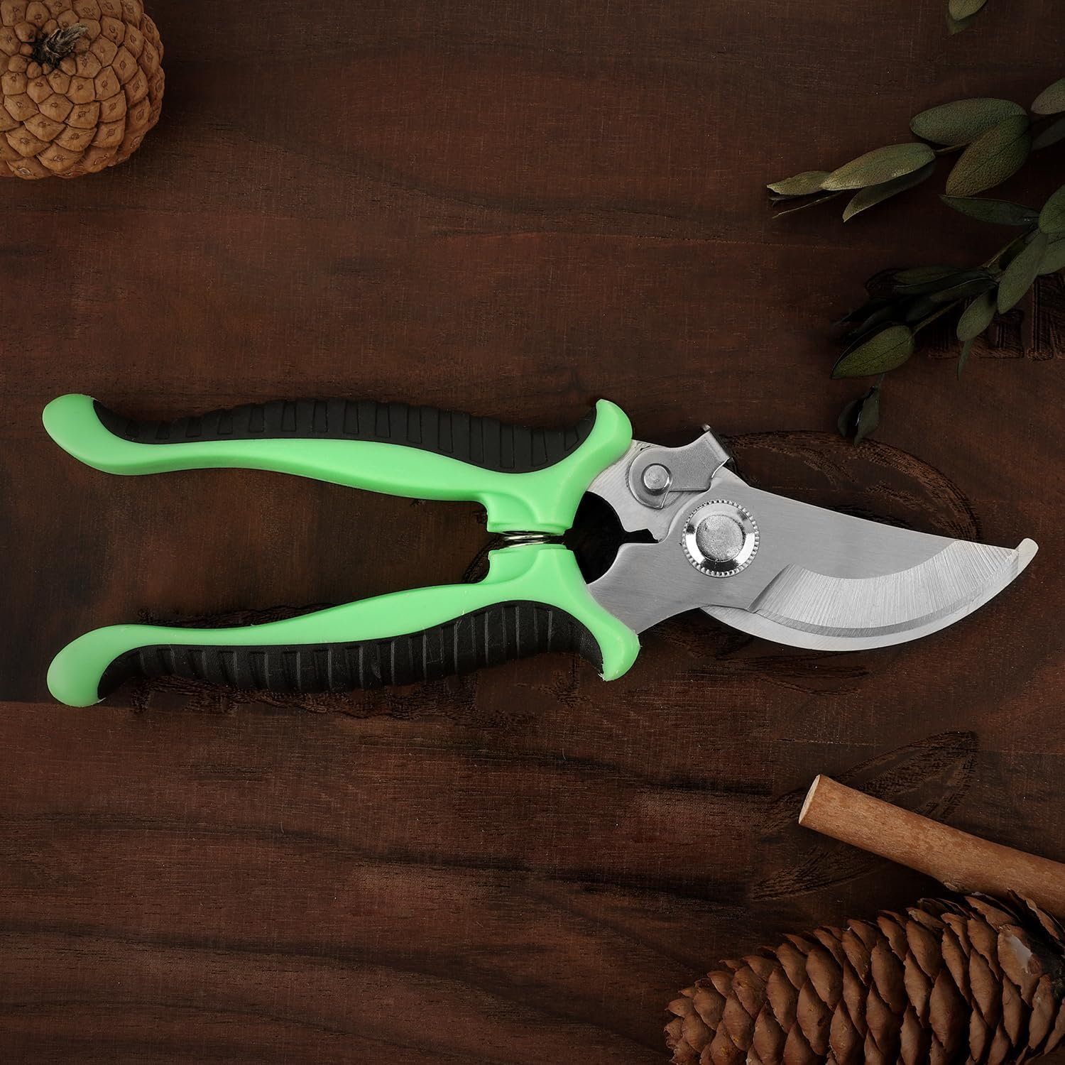 Pruning Shears Steel Blade Garden Shears with Safety Lock, Ergonomic Handles for Tree Trimming, Branch Cutting, Hedges & Plants (Green, 19Cm/7.5") image number 1