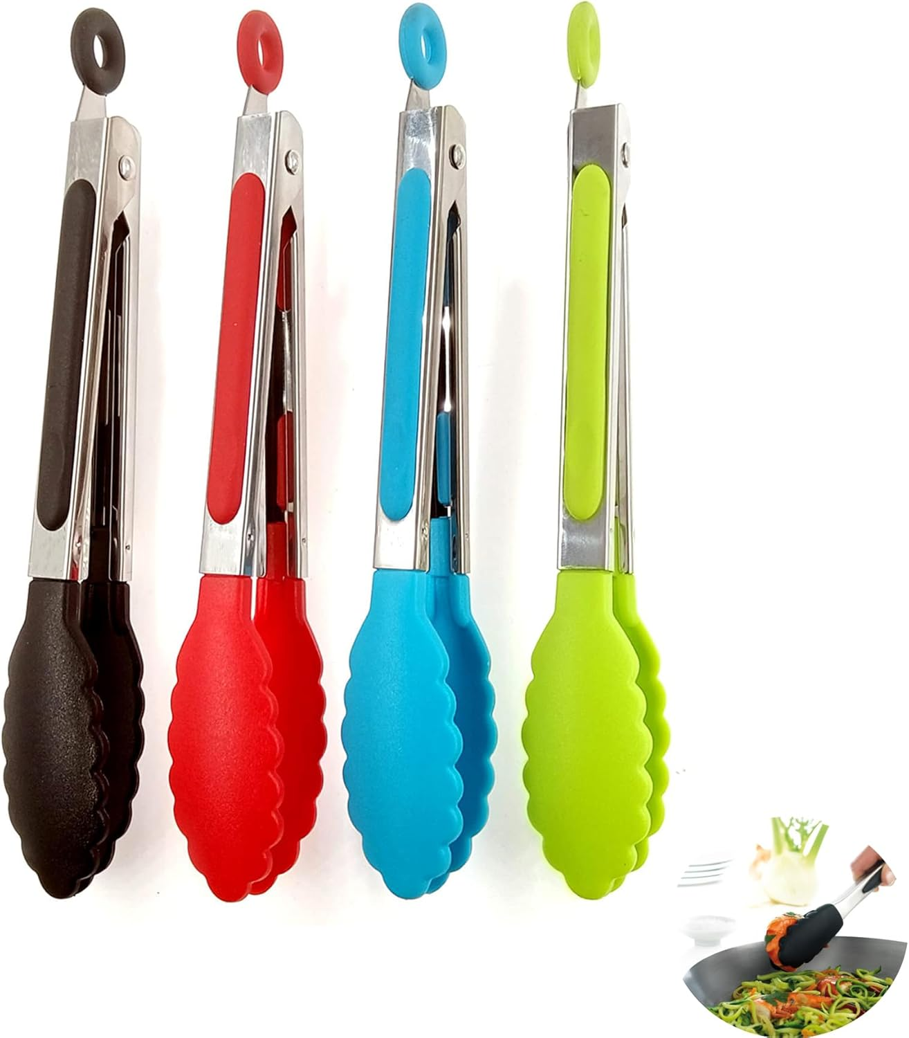 Heatunk Premium Set of 4 Non-Slip Stainless Steel Kitchen Tongs with Locking Clip - 7 Inch Length, Ideal for Cooking, BBQ, Serving - Heat Resistant and Food Grade image number 5