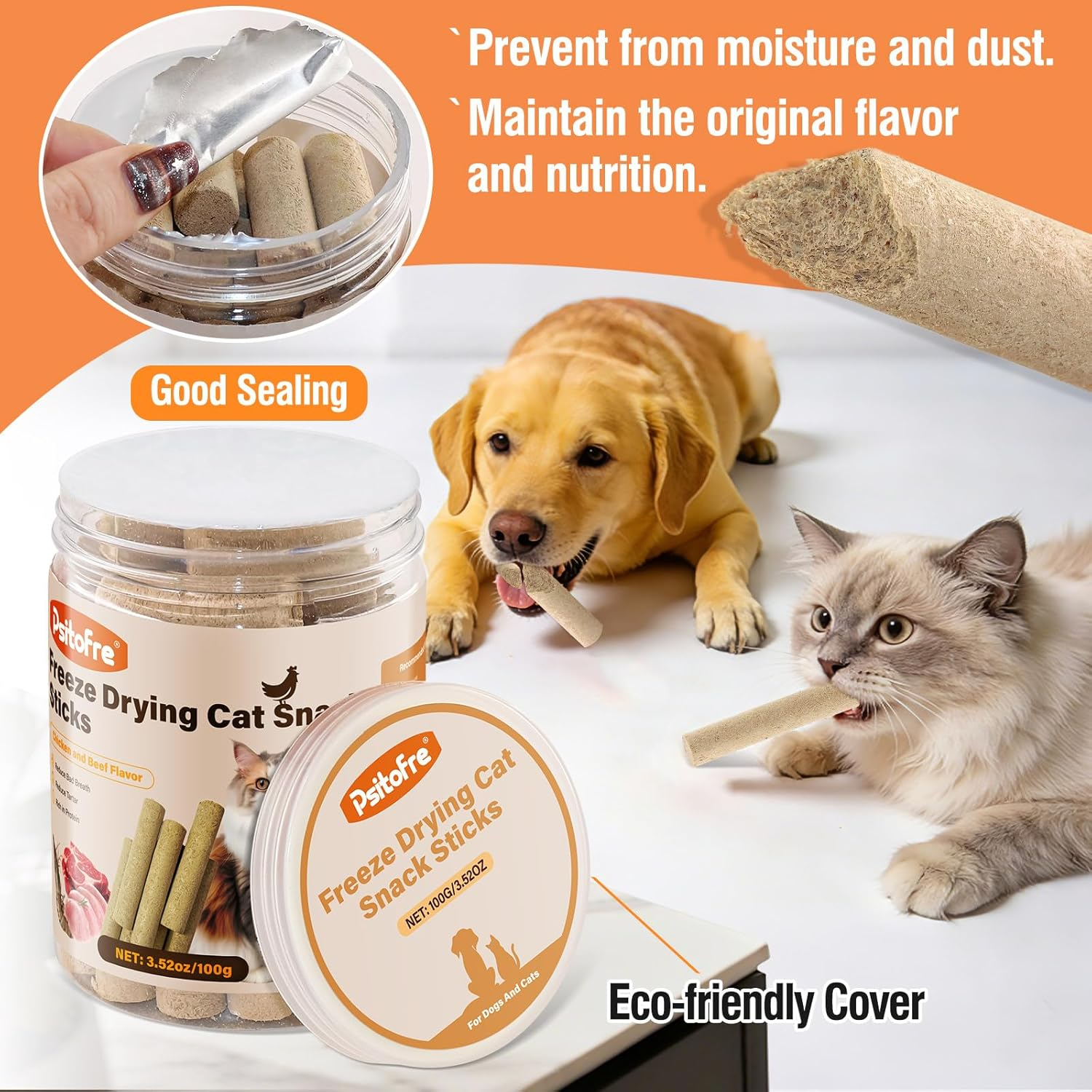 Freezed Dried Cat Teething Sticks, Cat Chicken Treats, Dog Treats Chicken and Beef Flavor for Freshens Breath image number 4