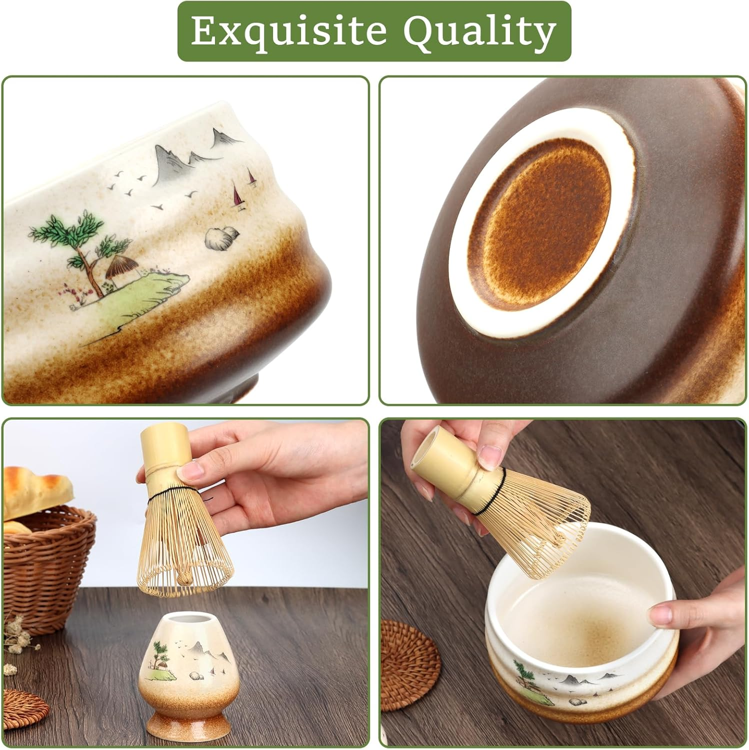 6PCS Matcha Whisk Set,Exquisite Handcrafted Bamboo Matcha Whisk Set,Includes Ceramic Matcha Bowl&Matcha Whisk Holder Bamboo Matcha Whisk&2 Scoop&Stainless Steel Tea Strainer&Matcha Bowl Matcha Tea Set image number 3