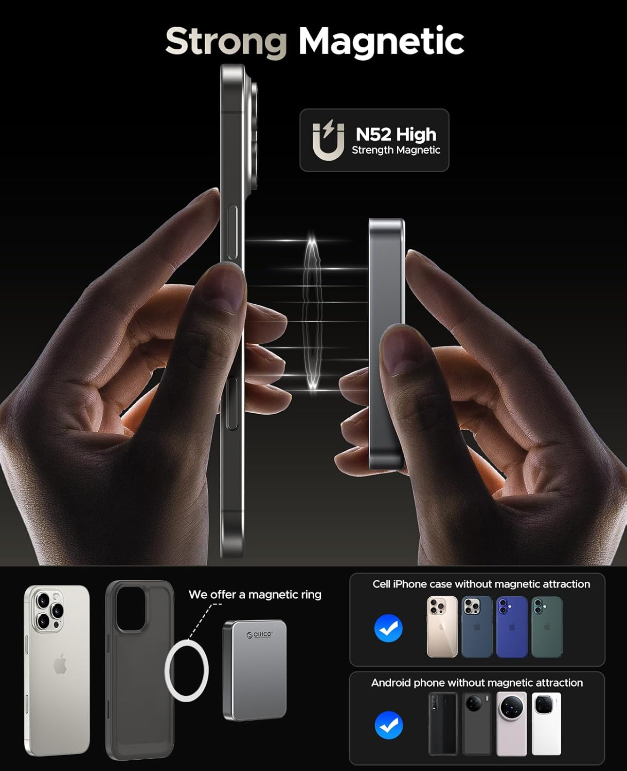 ORICO 1TB Magnetic Portable SSD, Metal Body, 4K 120 Fps Prores HDR Record and Store, up to 460Mb/S, USB C&A 2 in 1 Cable, External SSD Compatible with Iphone 16 Pro Max, Tablet, Computer - K5PLUS image number 4