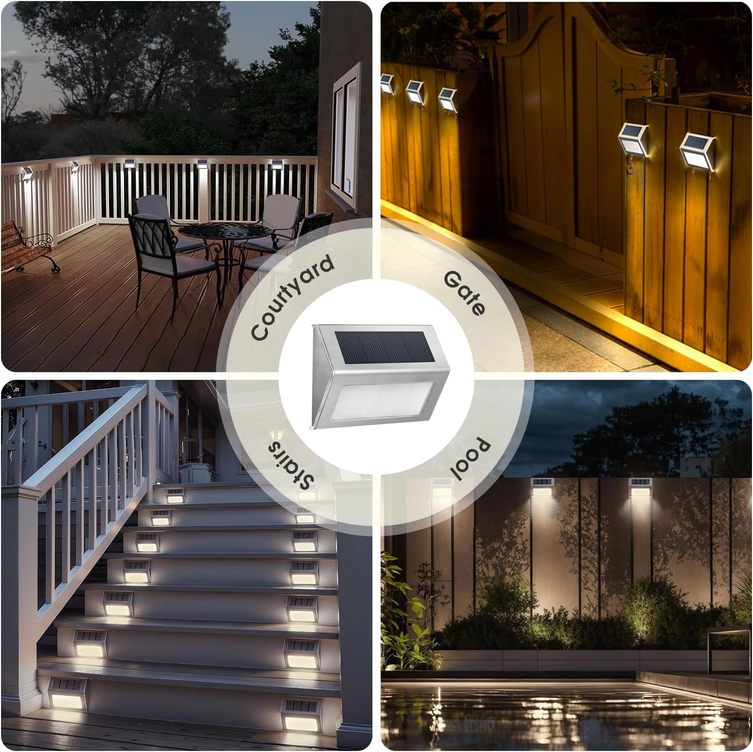 6PCS outside Solar Deck Step Lights, Solar Powered Outdoor Patio Lights Stair Lights, Waterproof Fence Solar Lights for Fence, Patio, Backyard, Garden, Pathway, Deck Railing, Wall Lighting image number 2