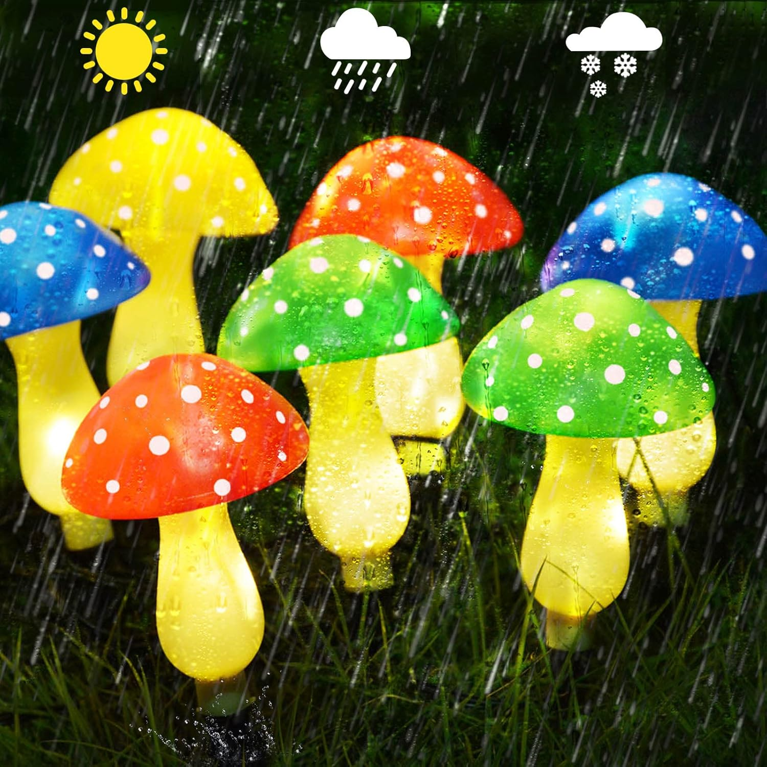 Homeleo Upgraded 8-Pack Solar Mushroom Lights for Outdoor Yard Decor, Waterproof Multi-Colored Garden Mushroom Lamp, Solar LED Fairy Lights for Backyard, Thanksgiving, Christmas, Halloween Decorations - Multi-Colored image number 2