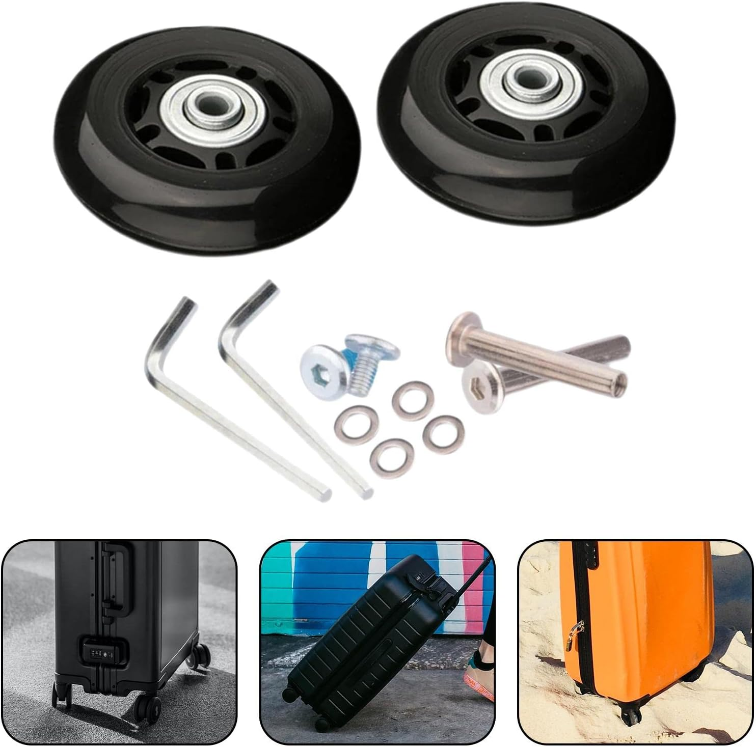 Generic 2Pcs Luggage Suitcase Replacement Wheels, Rotating Flexible Repair Parts Axles Rubber Mute Black Wear Resistant Swivel Caster, 64Mmx18Mm image number 6