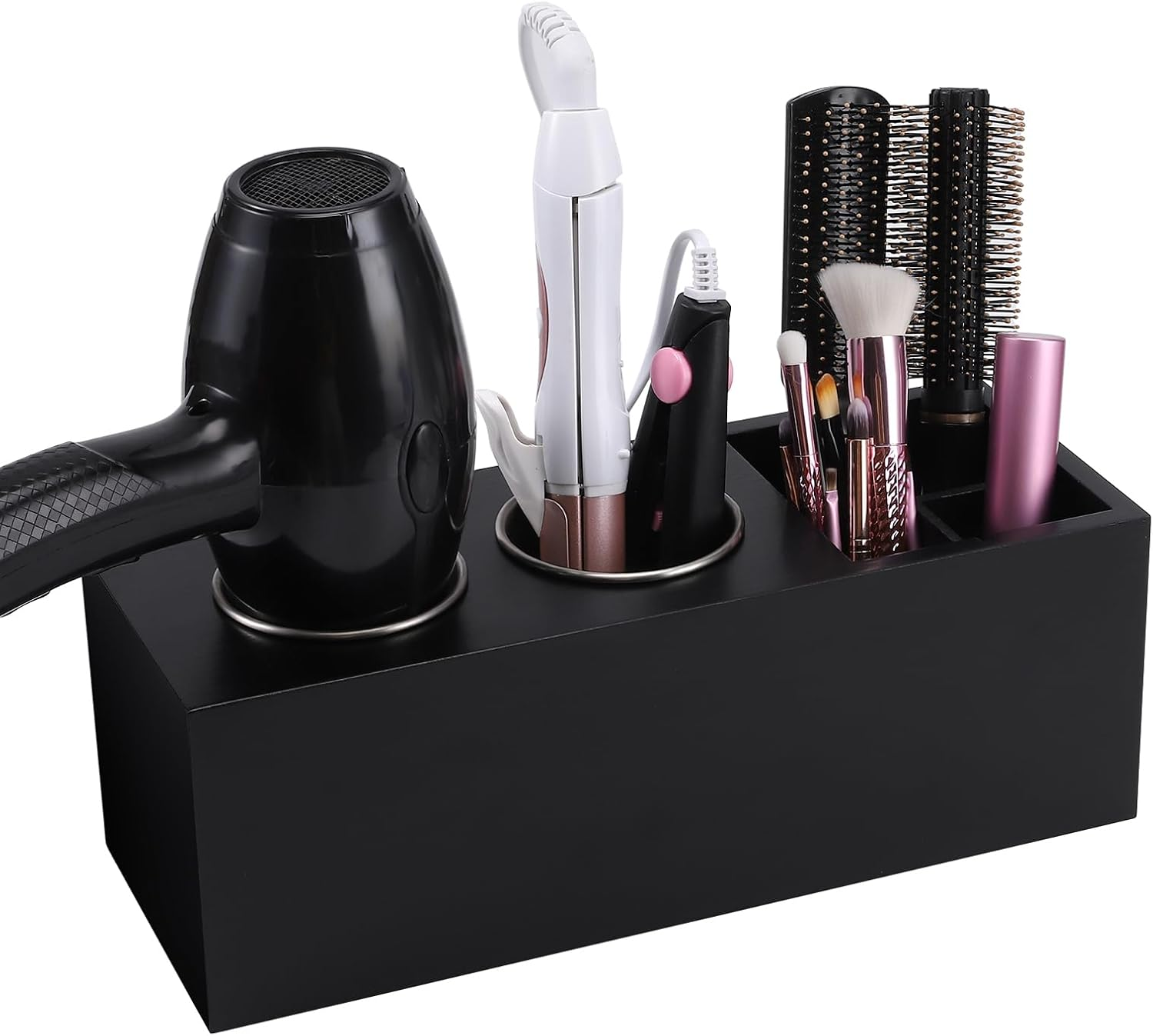 RAIKEDR Hair Dryer Countertop Holder, Hair Tool Organizer Wall Mount, Blow Dryer Holder Cabinet Door Organizer, Bathroom Countertop Blow Dryer Holder and Curling Iron Holder (Cedar Wood, White)