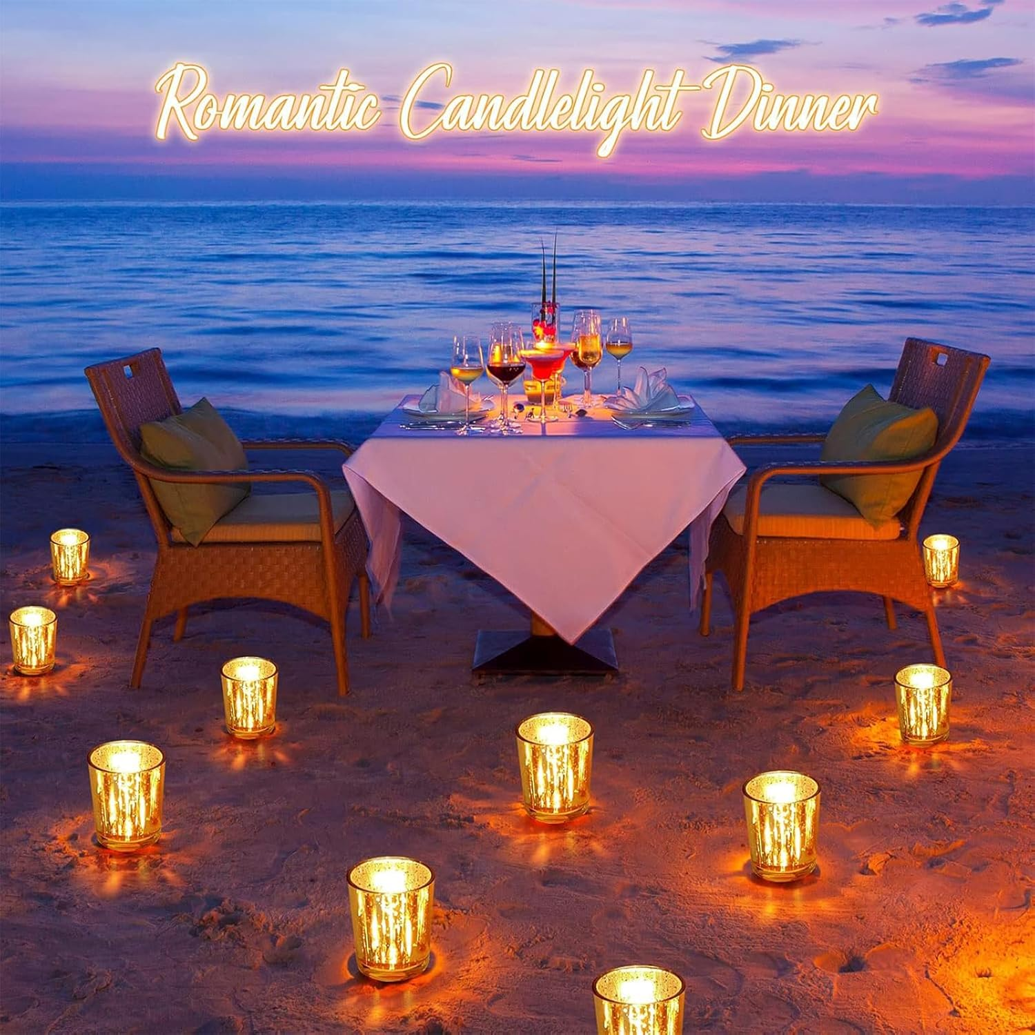 Votive Candle Holders Set of 12, Golden Speckles Mercury Glass Tealight Candle Holder, Wedding Centerpiece Table Decorations, for Bridal Shower, Baby Shower & Home Decor image number 6