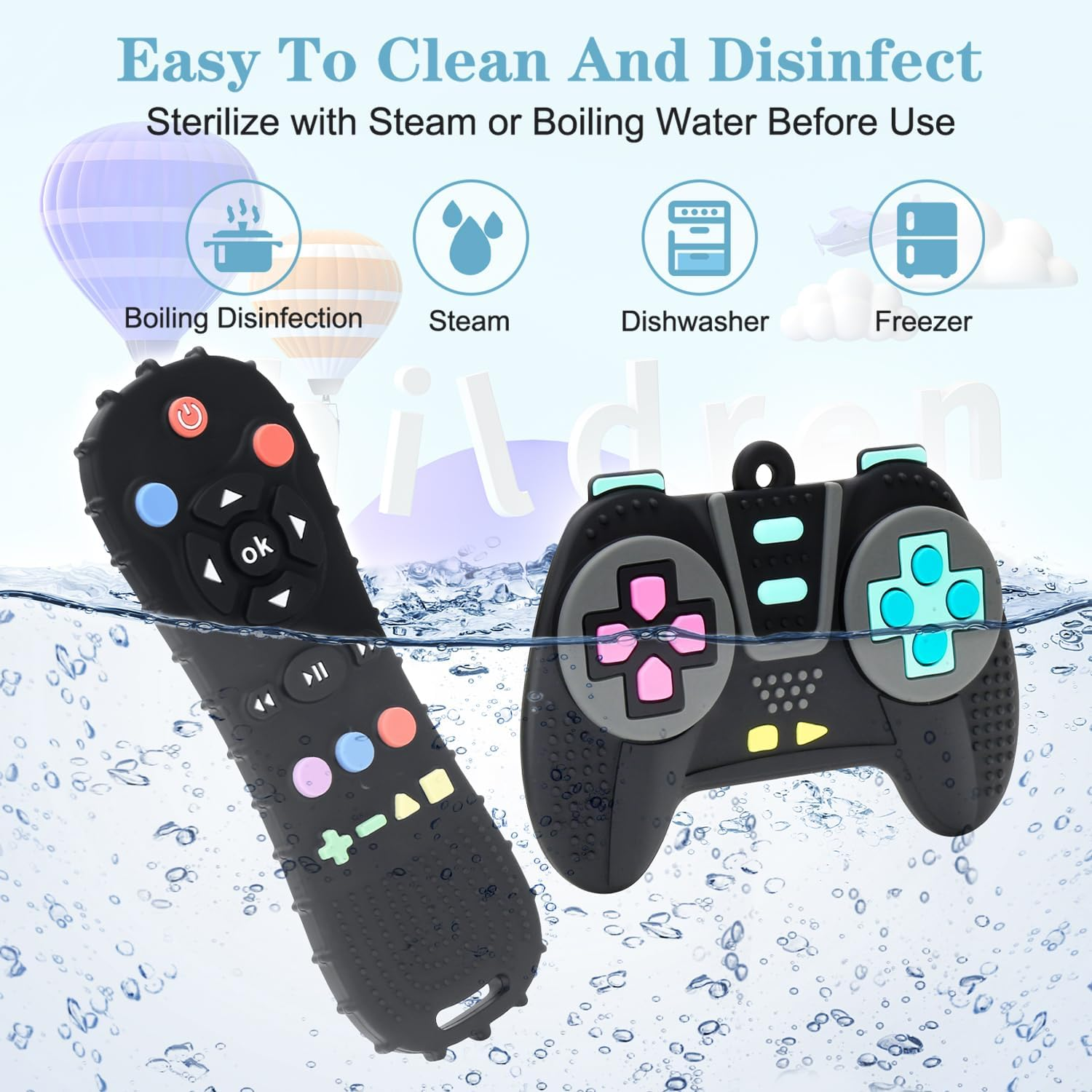 Baby Remote Teether Toys - 2 Pack Silicone Teethers for Infants 3+ Months, Bpa-Free Chew Toys with Textured Surface & Easy Grip - Soothing Gum Relief for Newborns & Toddlers (Black) image number 5