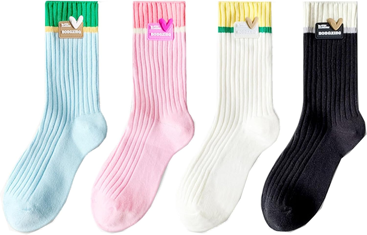 AWOCAN 4PCS Woman Socks Comfortable Casual Cotton Color Lightweight Breathable Crew Socks for Valentine'S Day/Party image number 3
