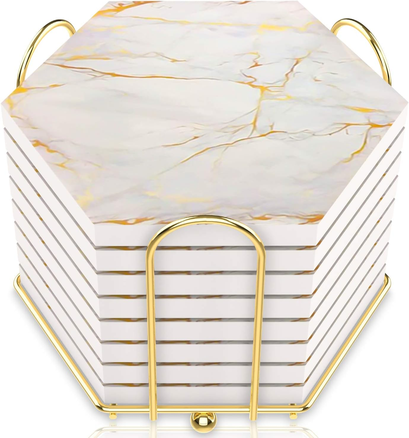 8 PC Coasters for Drinks Absorbent with Holder Marble Design Ceramic Coaster Set Super Absorbent Hot and Cold Drink Coasters Table Coasters with Cork Bottom Cup Coasters for Living Room + More image number 4