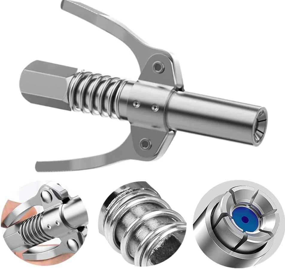 Grease Gun Coupler,Heavy-Duty Quick Lock and Release Grease Coupler, Double Handle Quick Lock Release Grease Tips Ends Couplers,With 40 Cm Spring Hose image number 5