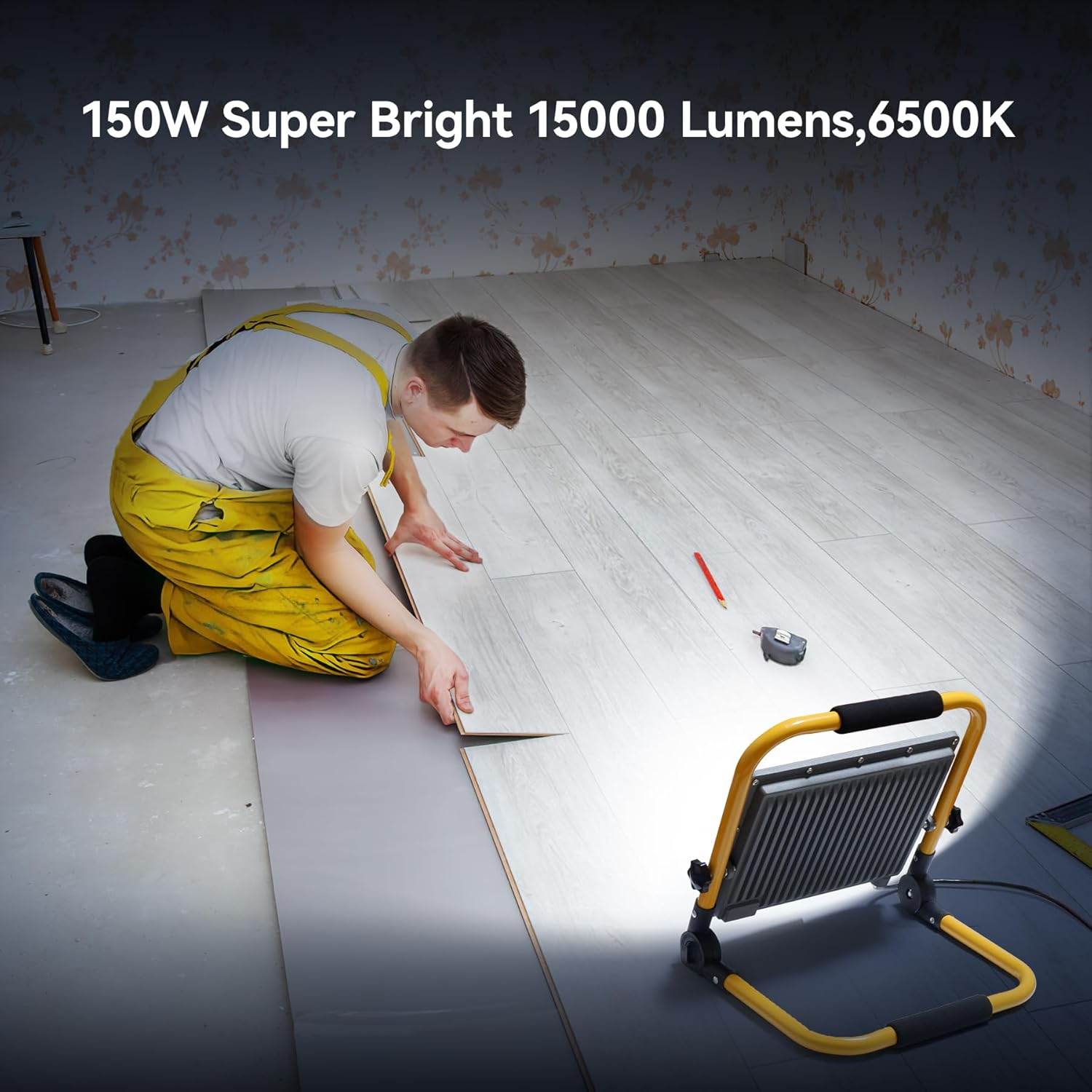 MEEKBOS 150W LED Work Light, 15000LM Construction Light with 4M Cable, 1000W Equivalent 6500K Adjustable Working Lights, IP66 Waterproof Job Site Light for Construction Site,Workshop,Garage image number 2