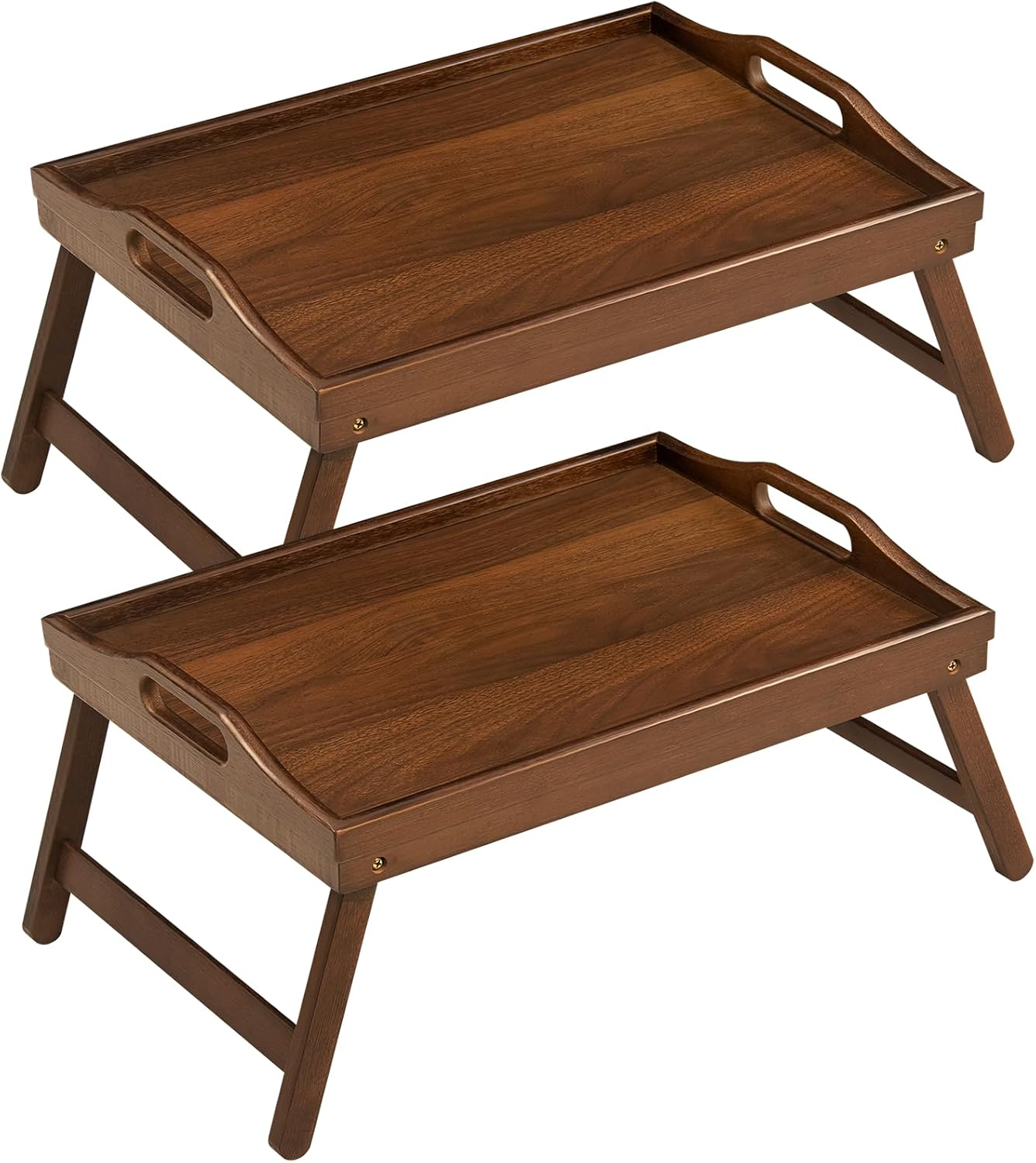 2 Pack Bed Tray Table Breakfast Trays Serving Tray Bamboo Bed Laptap with Floding Legs Handles and Phone Holders